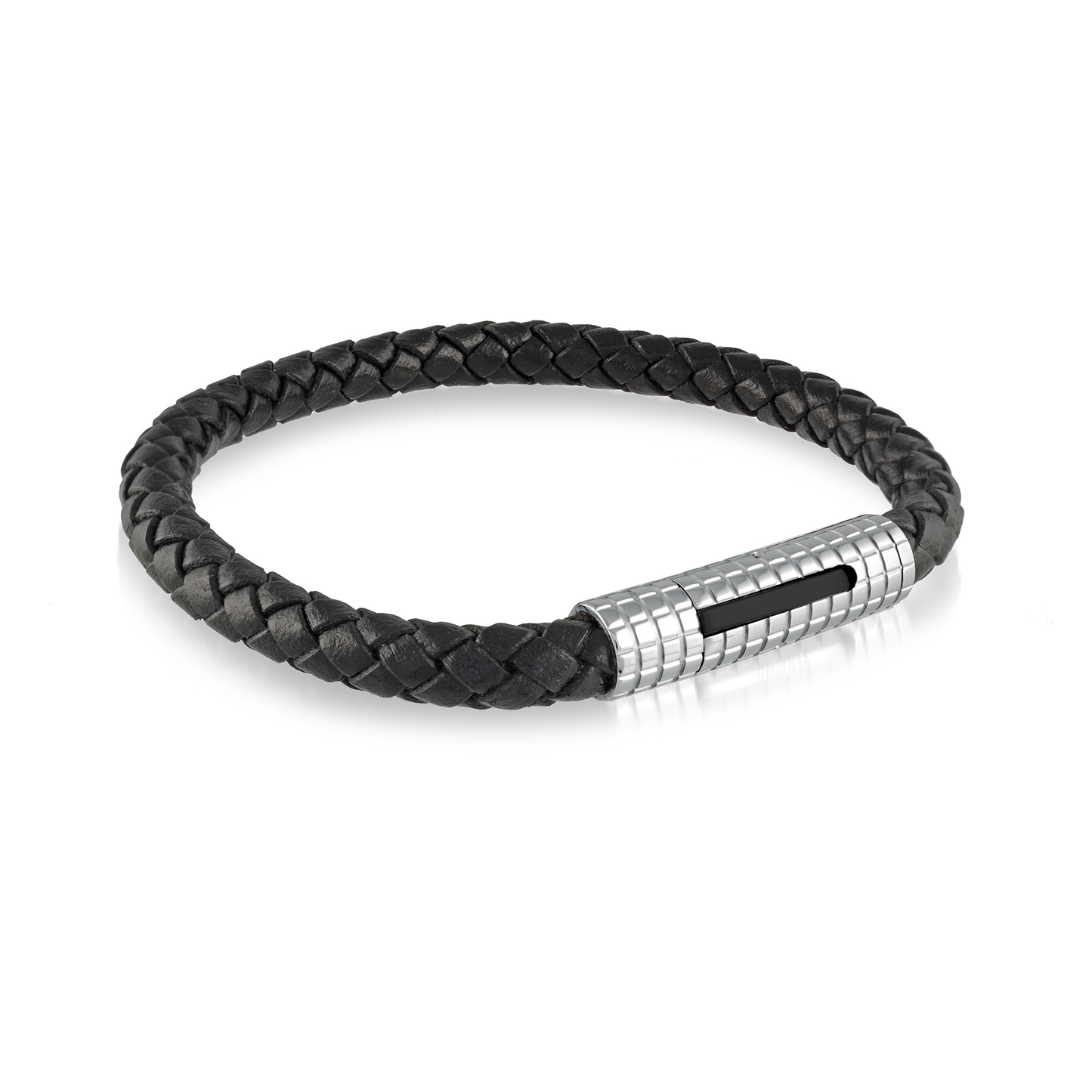 Black leather Steel Clasp Push Bracelet - SHOPKURY.COM
