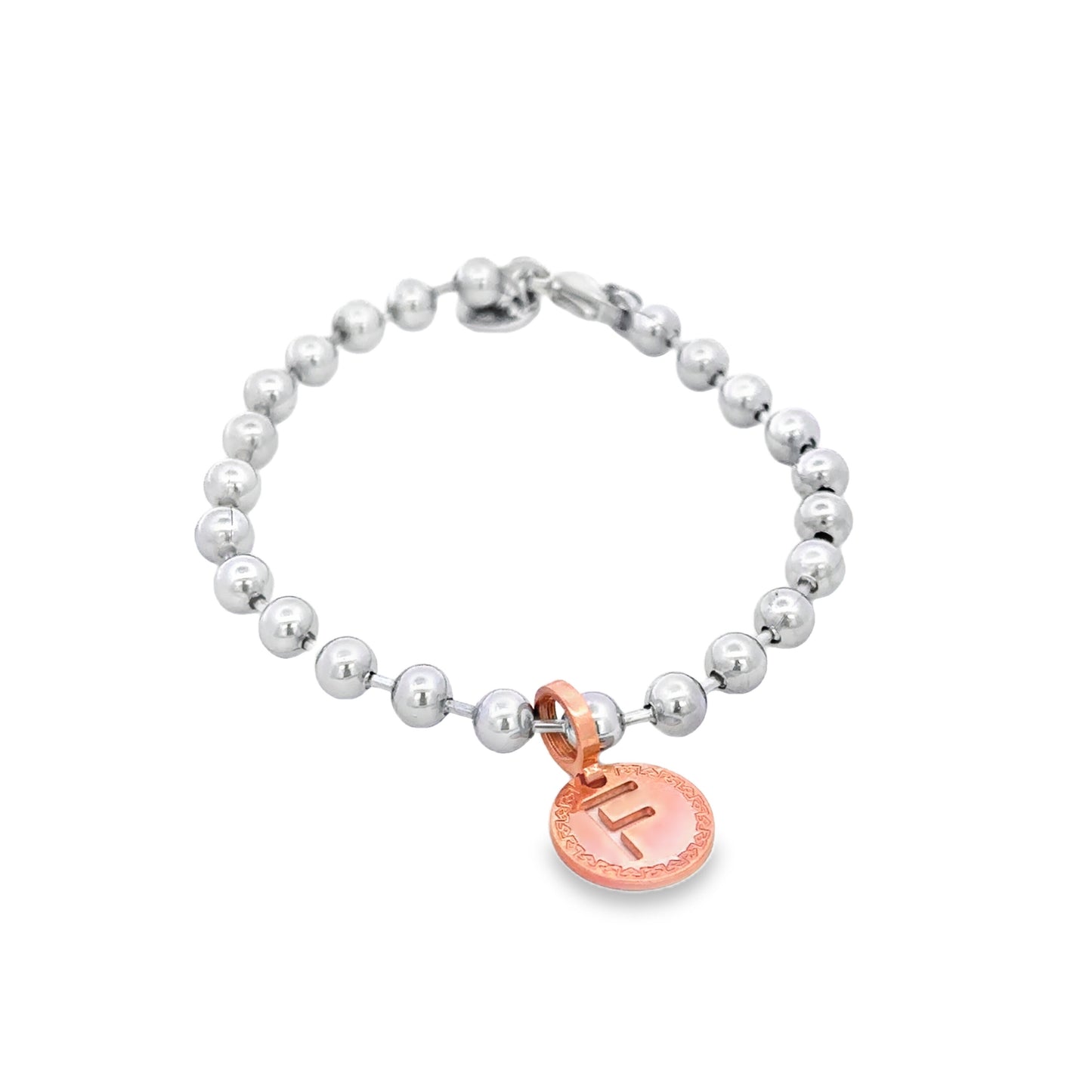 Rose Gold Plated Bead Initial Bracelet - Letter F - SHOPKURY.COM