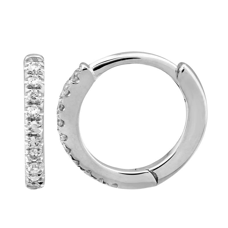 White Gold and Diamond 9MM Huggie Earrings - SHOPKURY.COM