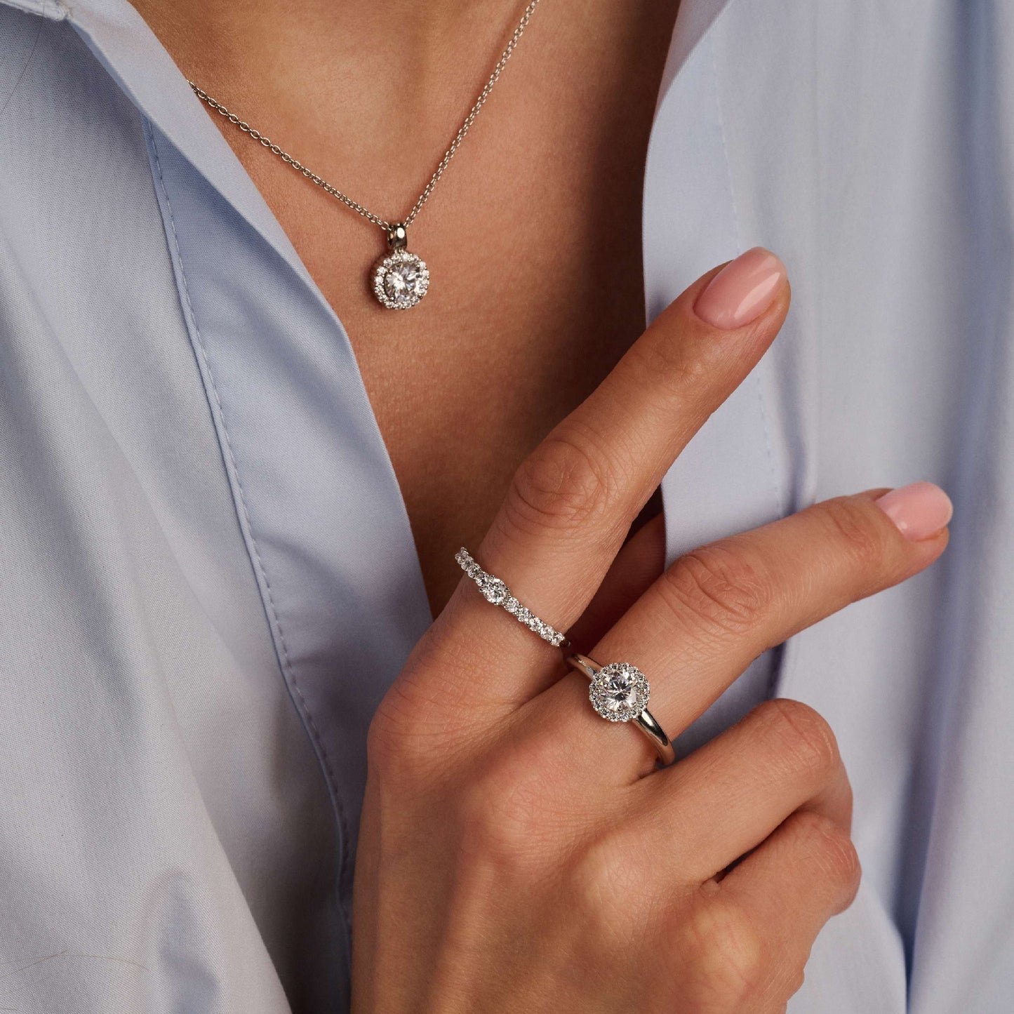 Round Halo Zirconia Ring by TI SENTO
