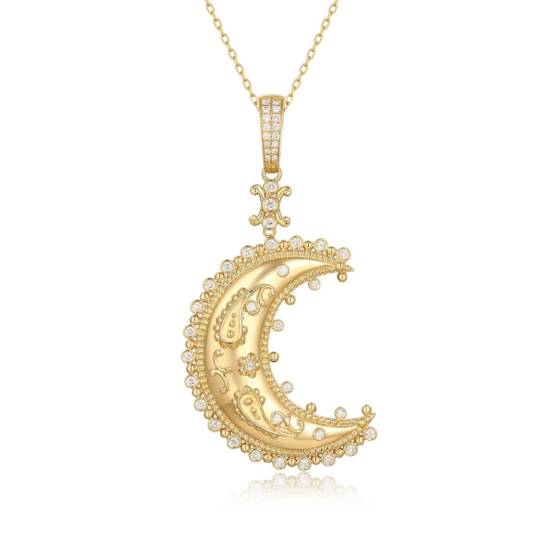 Paisley Crescent Diamond Moon Pendant 47MM - SHOPKURY.COM