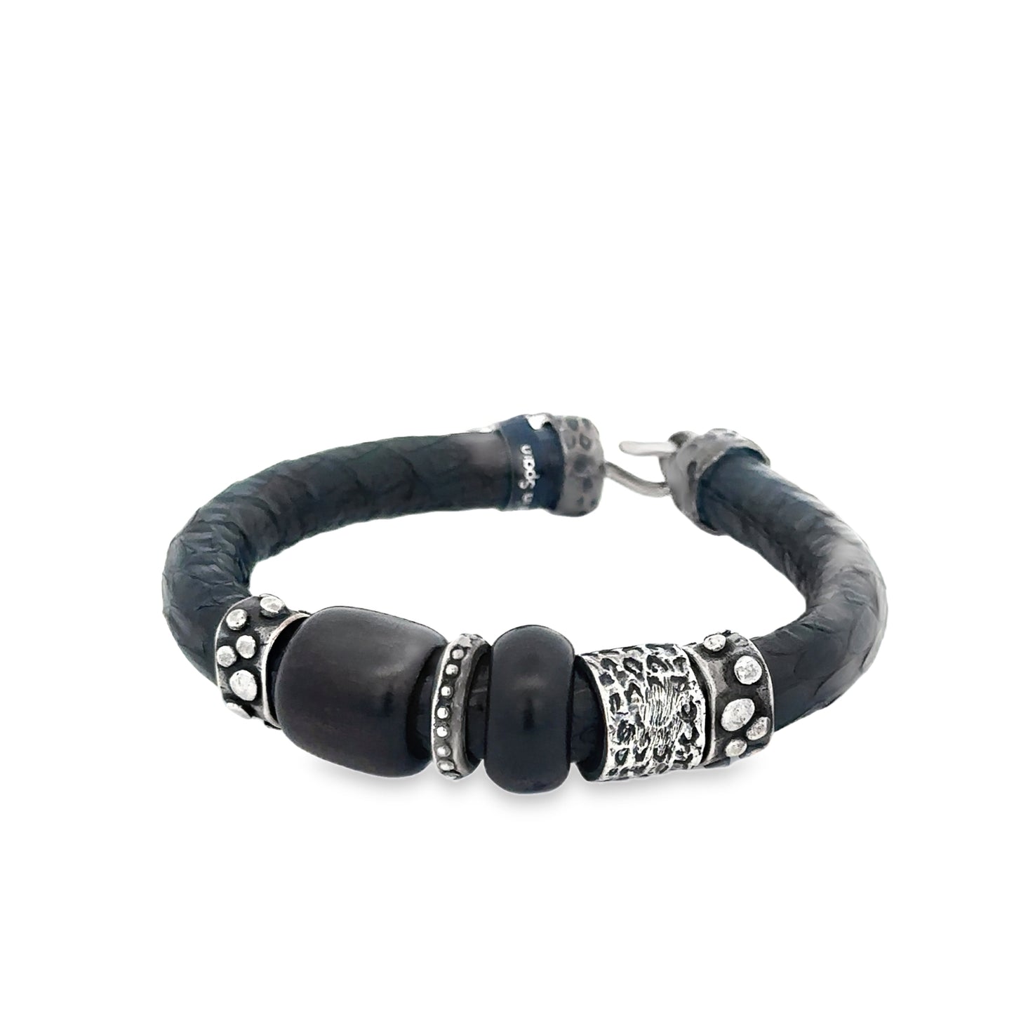 Textured Leather Bracelet with Black Resin Beads - SHOPKURY.COM