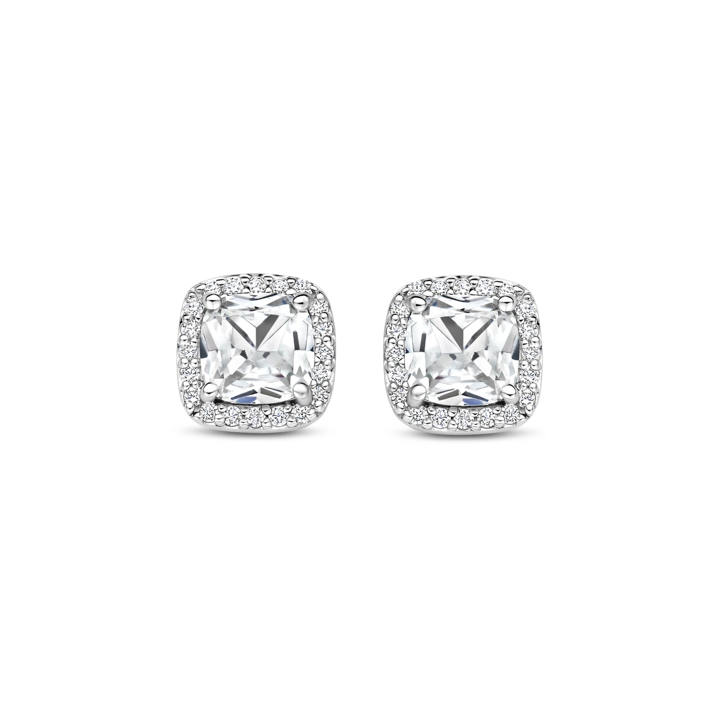 Cushion Halo Clear Stud Earrings - SHOPKURY.COM