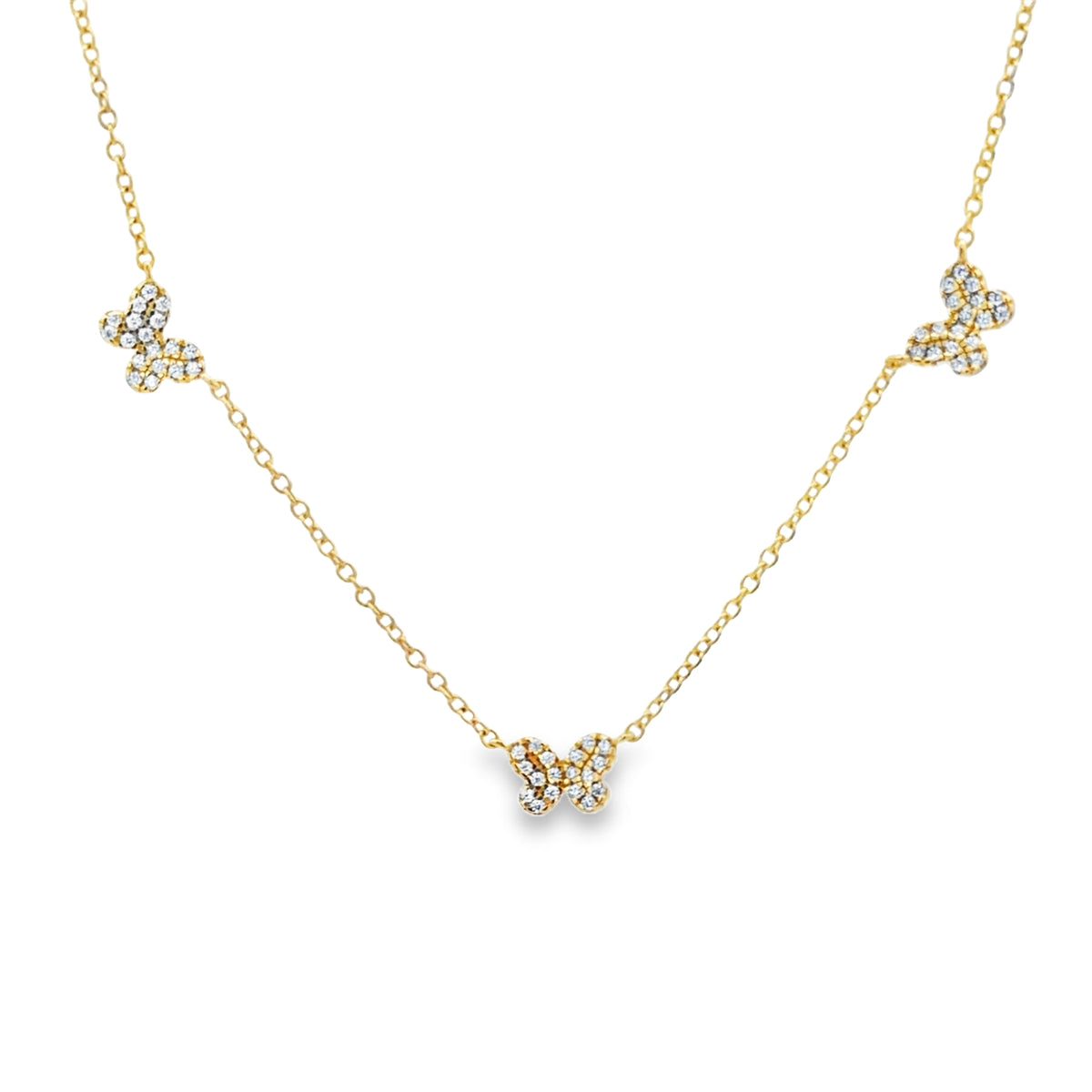 Three Butterfly Pendats with Zirconia Kids Necklace by KURY COLLECTION