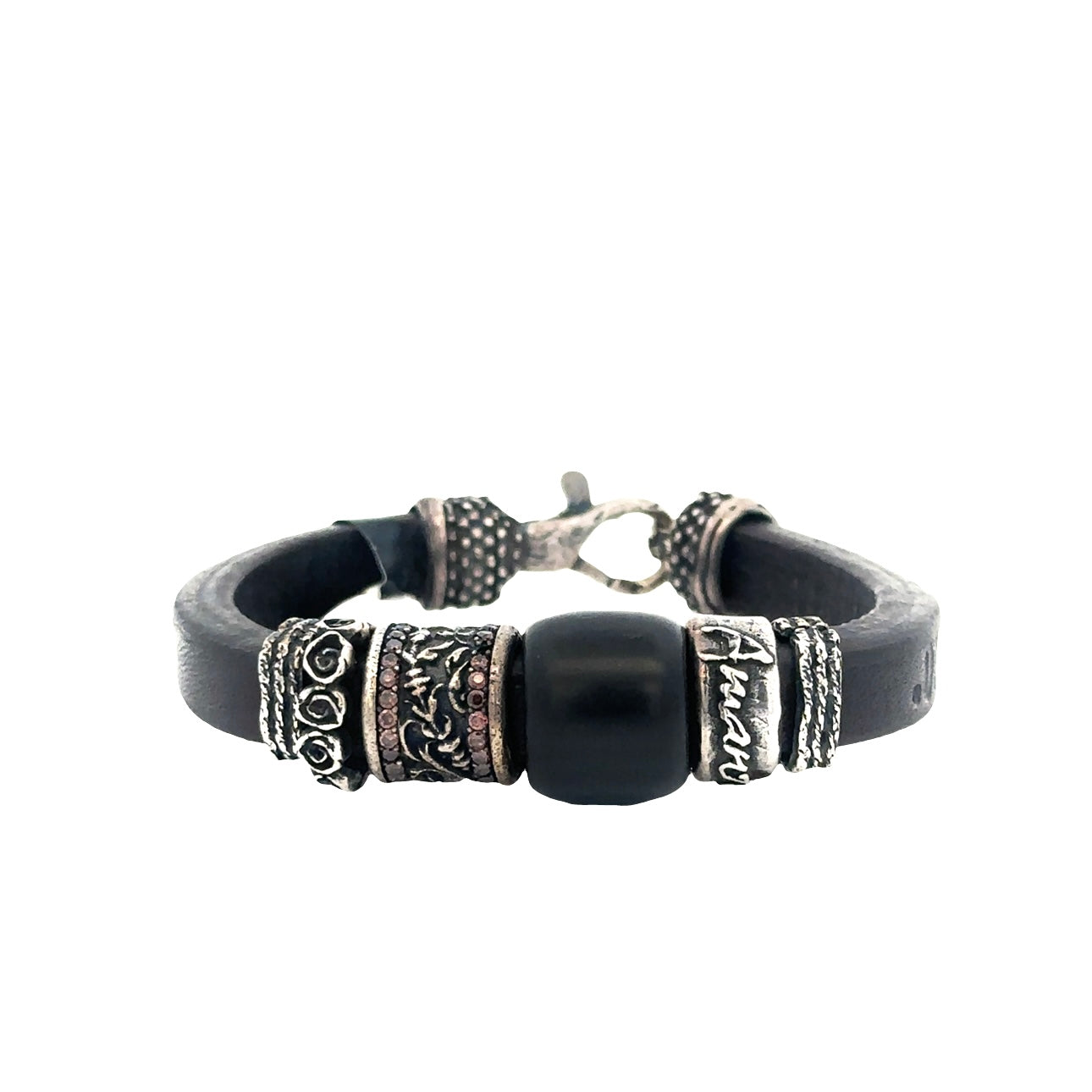 Leather Bracelet with Smokey Quartz and Resin Beads - SHOPKURY.COM