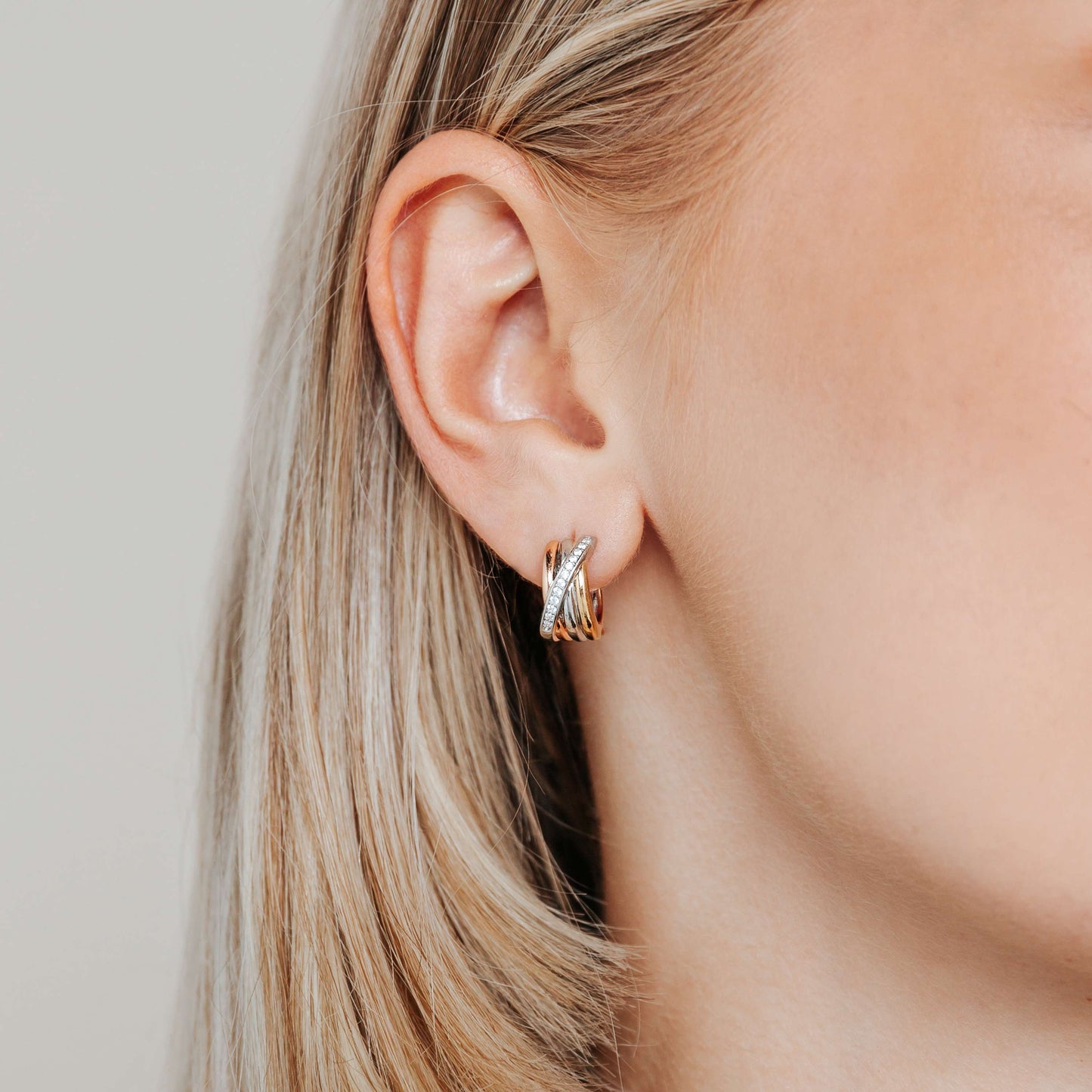 Trinity Three Tone Huggie Earrings - SHOPKURY.COM