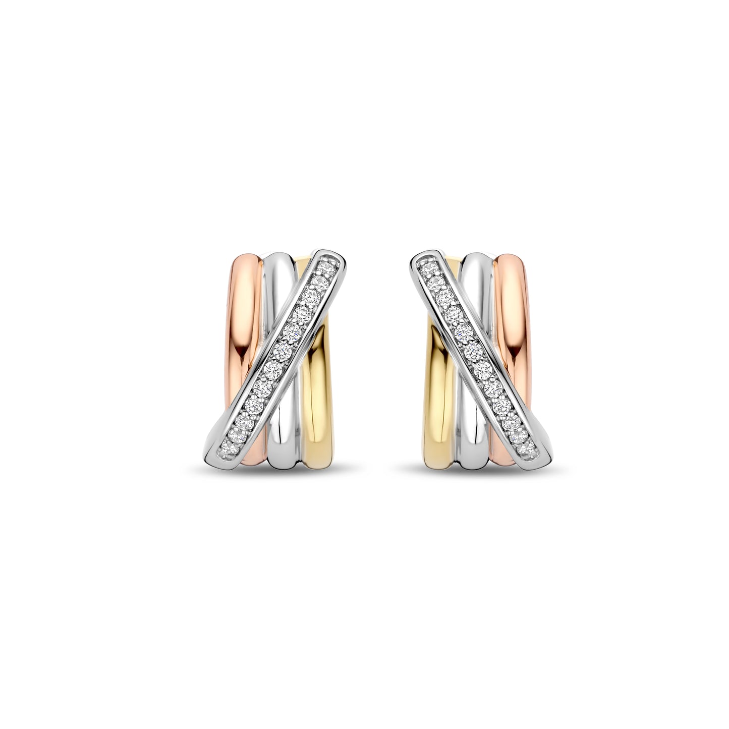 Trinity Three Tone Huggie Earrings - SHOPKURY.COM