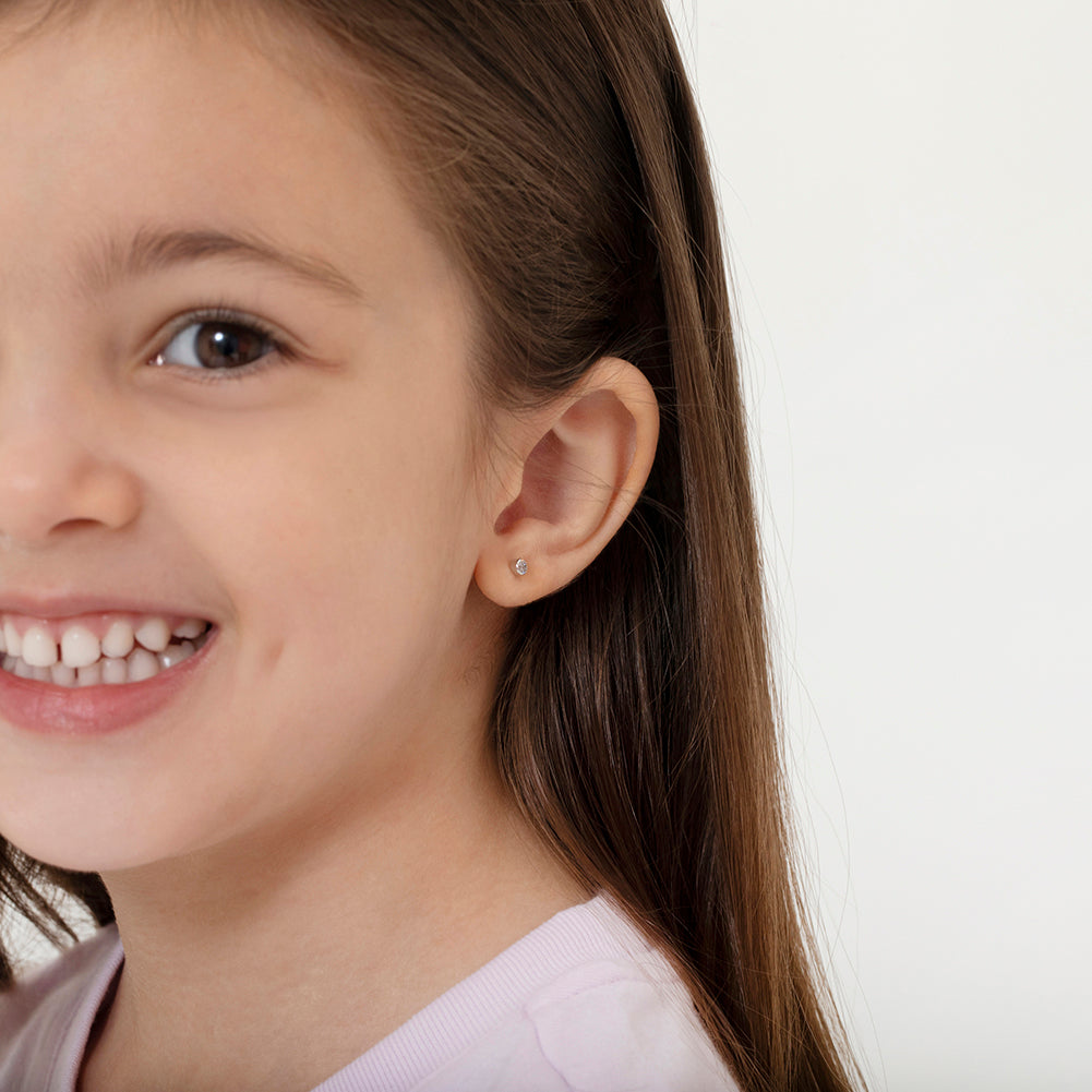 Kids White Gold 3MM Bezel Set Zirconia Stud Earrings - SHOPKURY.COM