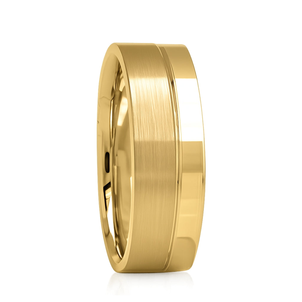 5MM Blushed and Polished Wedding Band in Yellow Gold by KURY BRIDAL