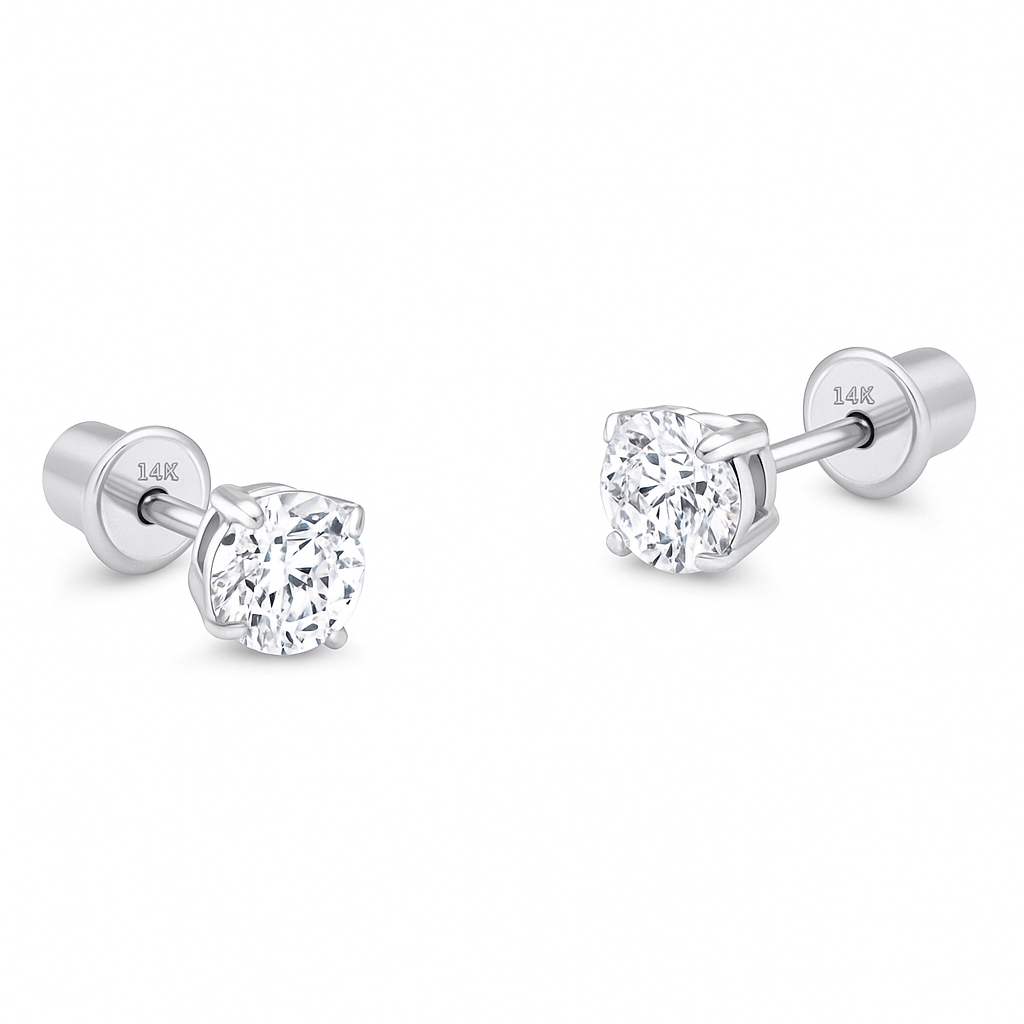 3MM Zirconia White Gold Stud Earring - SHOPKURY.COM