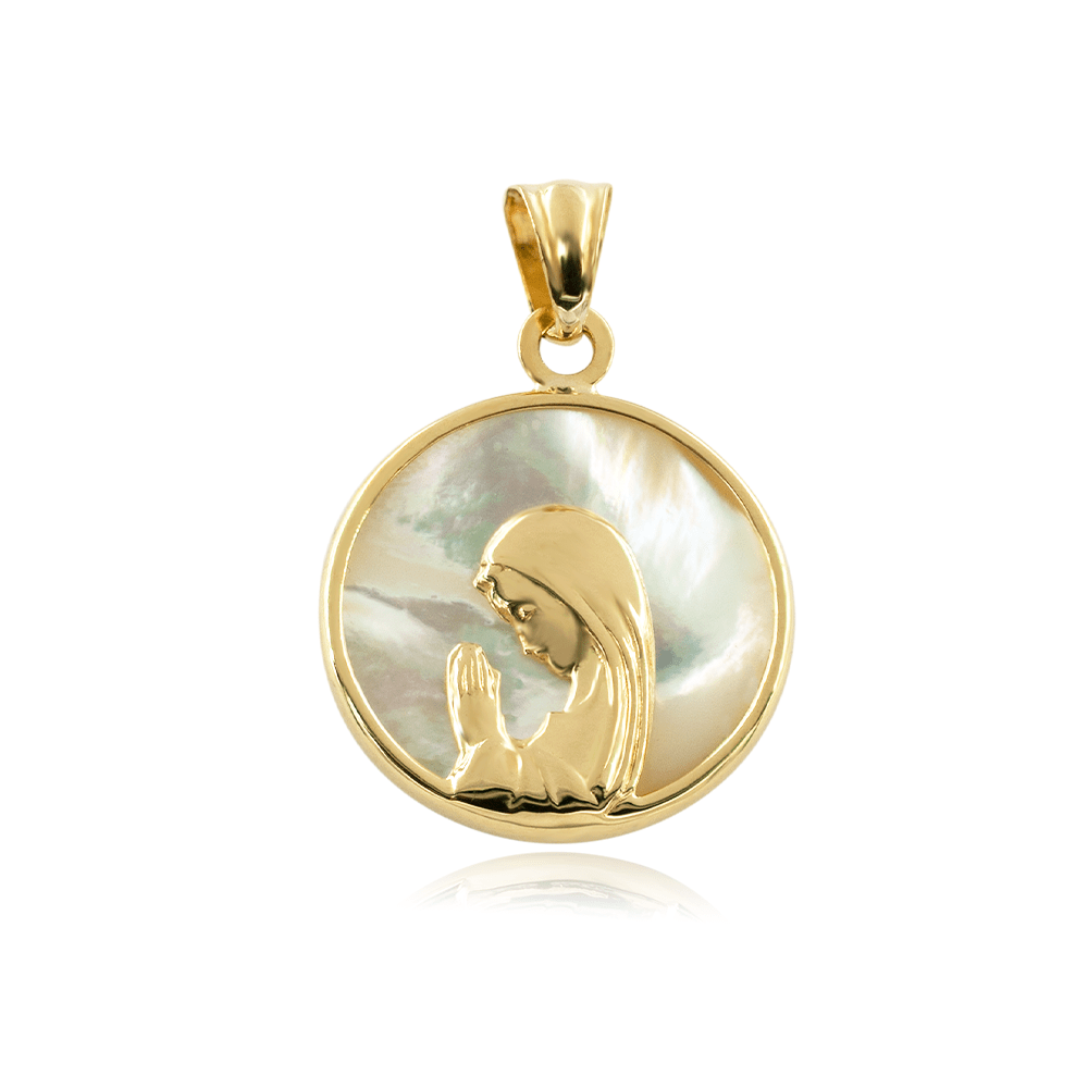 Virgen Nina Mother Pearl 18K Gold Pendant 17MM - SHOPKURY.COM