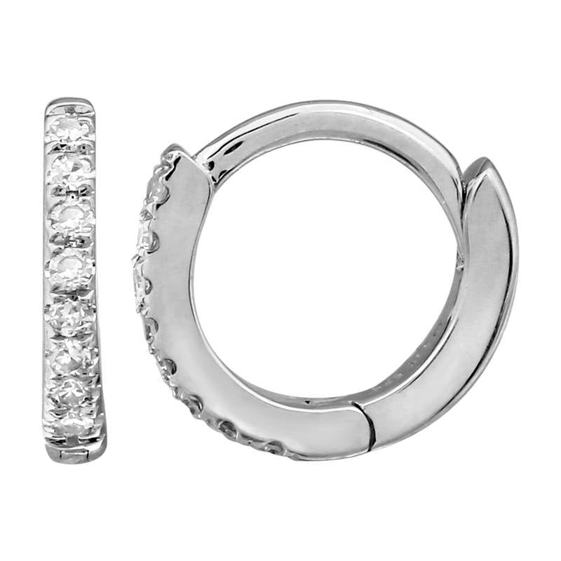 8MM Diamond and White Gold Huggie Earrings - SHOPKURY.COM