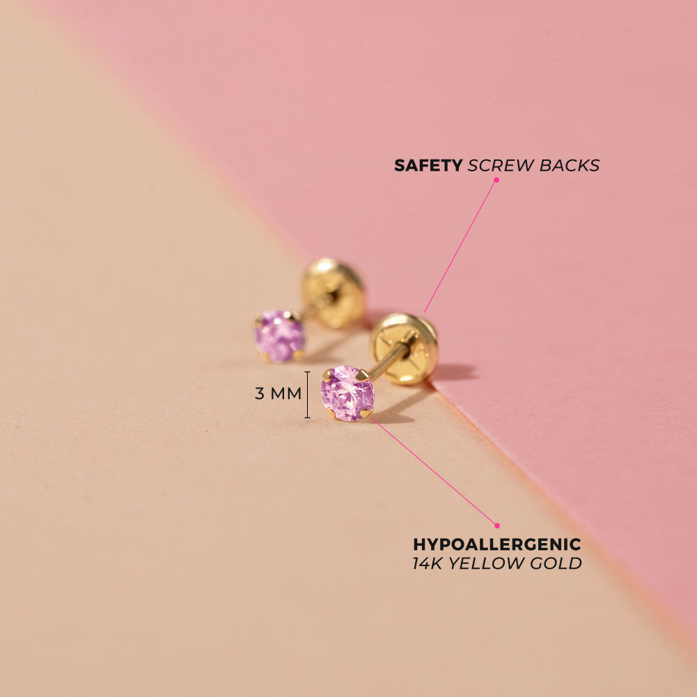 Kids 3MM Pink Solitaire Stud Earrings - SHOPKURY.COM