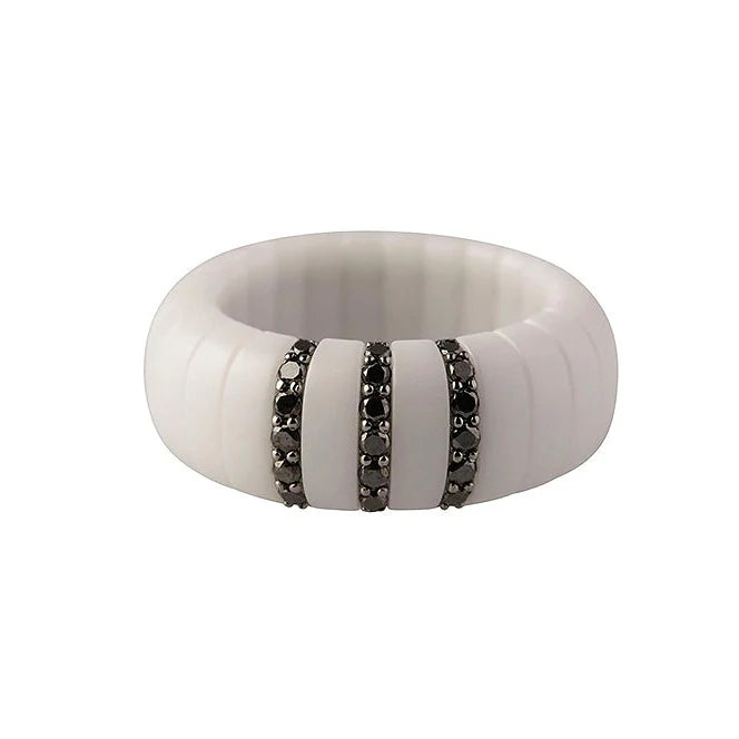 Pura White Ceramic and Black Diamonds Ring (Size 7) - SHOPKURY.COM
