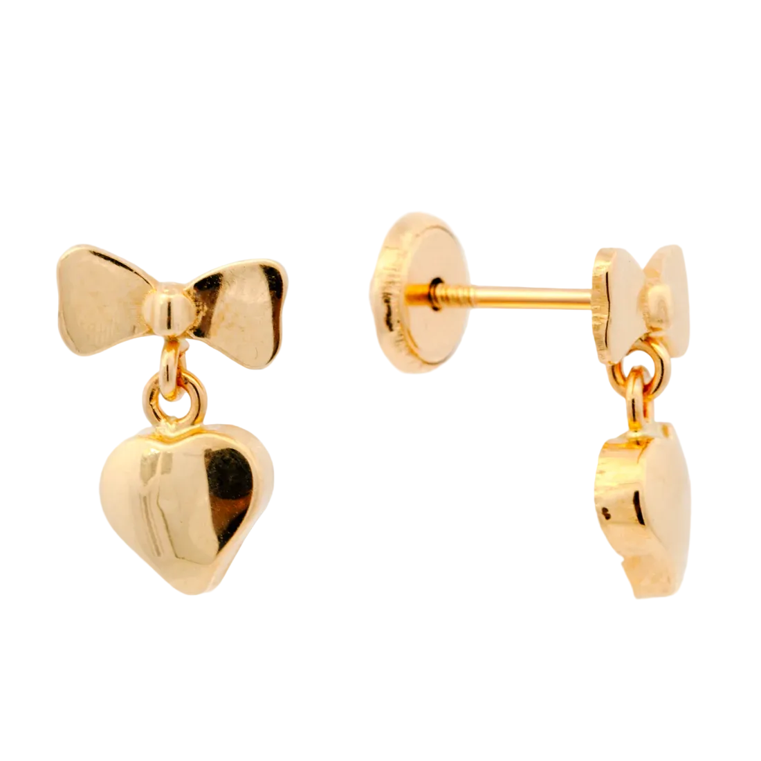 Bow with Heart Dangle Stud Earrings by KURY COLLECTION