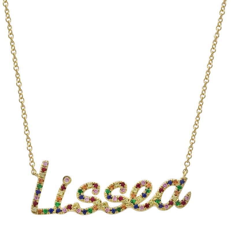 Custom Multicolor Sapphire Name Necklace by KURY COLLECTION