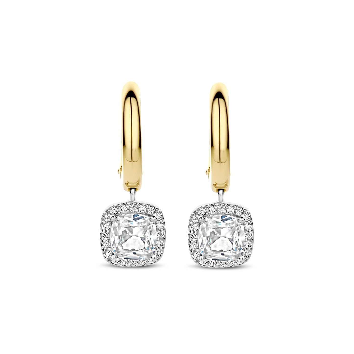 Cushion Halo Two Tone Earrings - SHOPKURY.COM