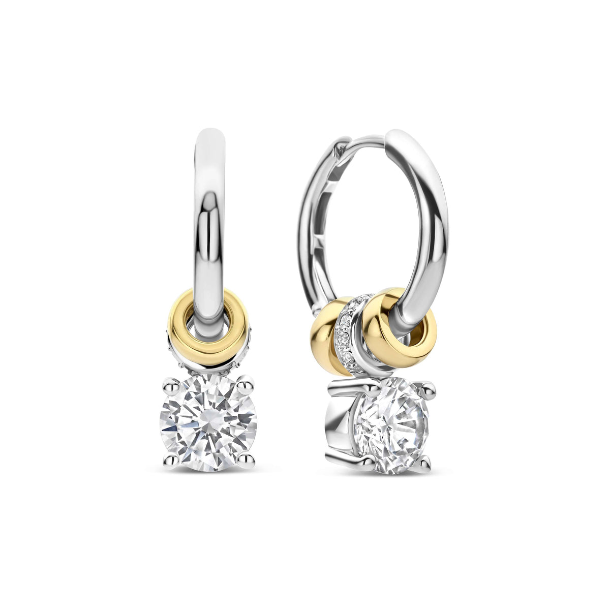 Solitaire and Charms Huggie Earrings by TI SENTO