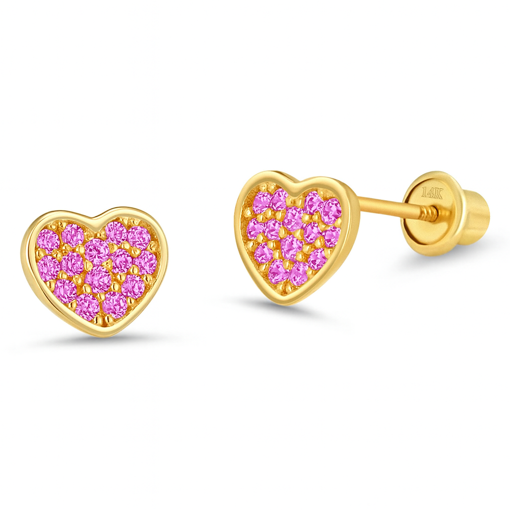 Heart Pave Pink Stud Earrings - SHOPKURY.COM
