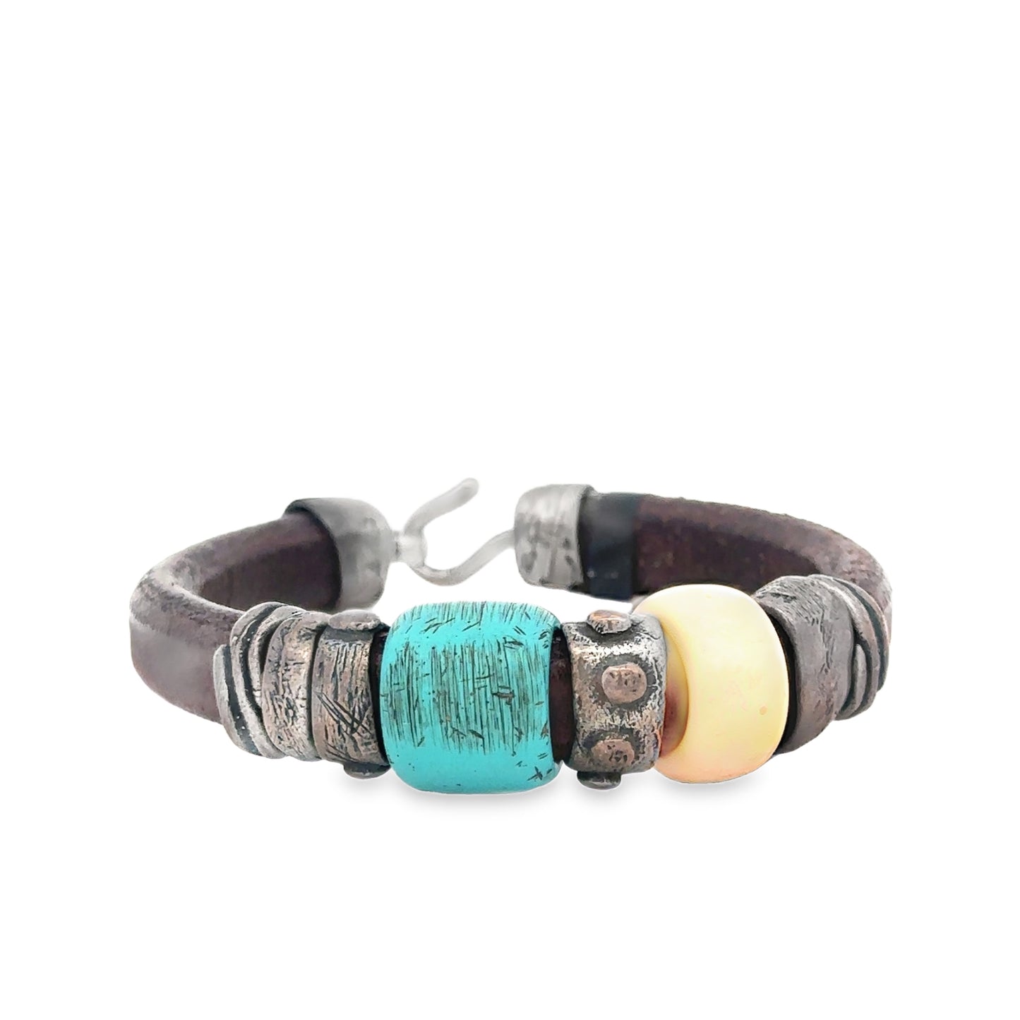 Brown Leather Bracelet with Turquoise Beads - SHOPKURY.COM