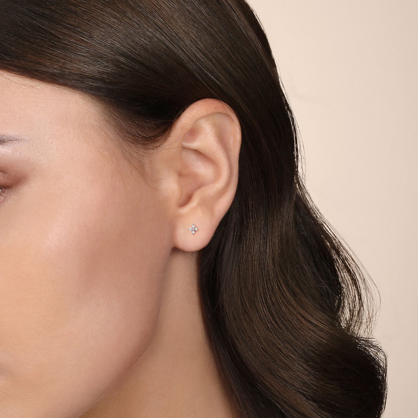 Four Petal Diamond Clover White Gold Stud Earrings - SHOPKURY.COM