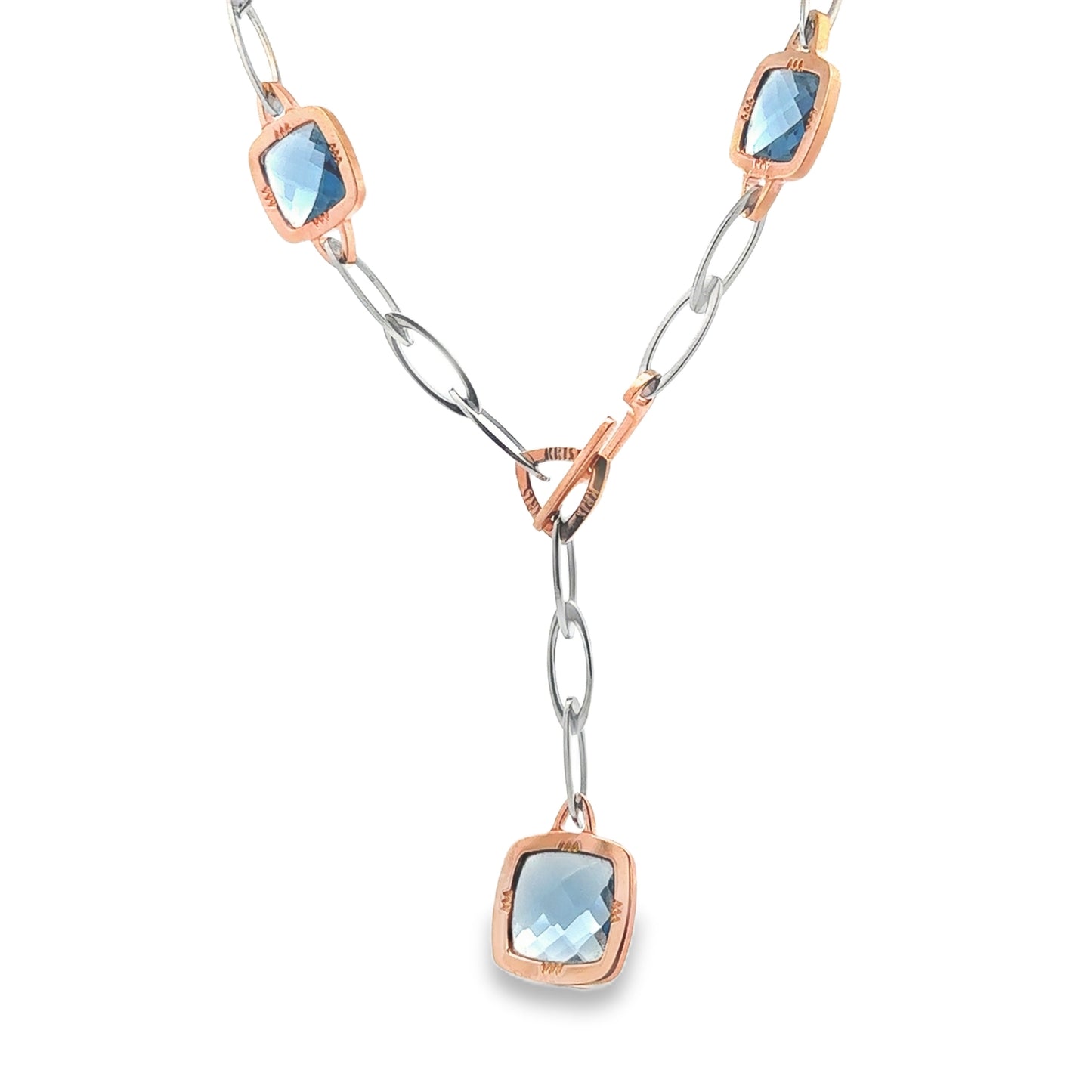 Lariat Paperclip Necklace with Square Blue Stones - SHOPKURY.COM