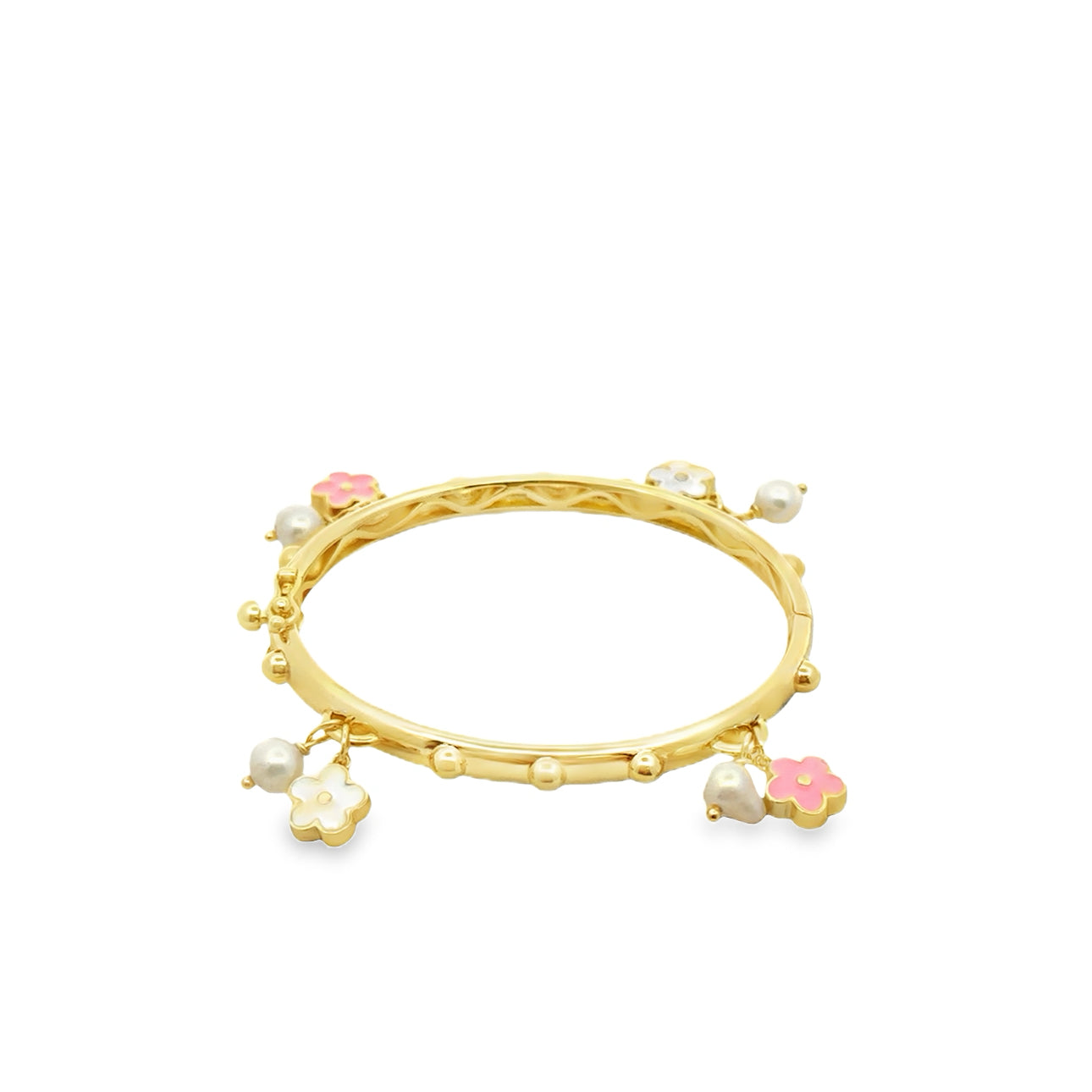 Flower and Pearls Dangle Kids Bangle Bracelet - SHOPKURY.COM