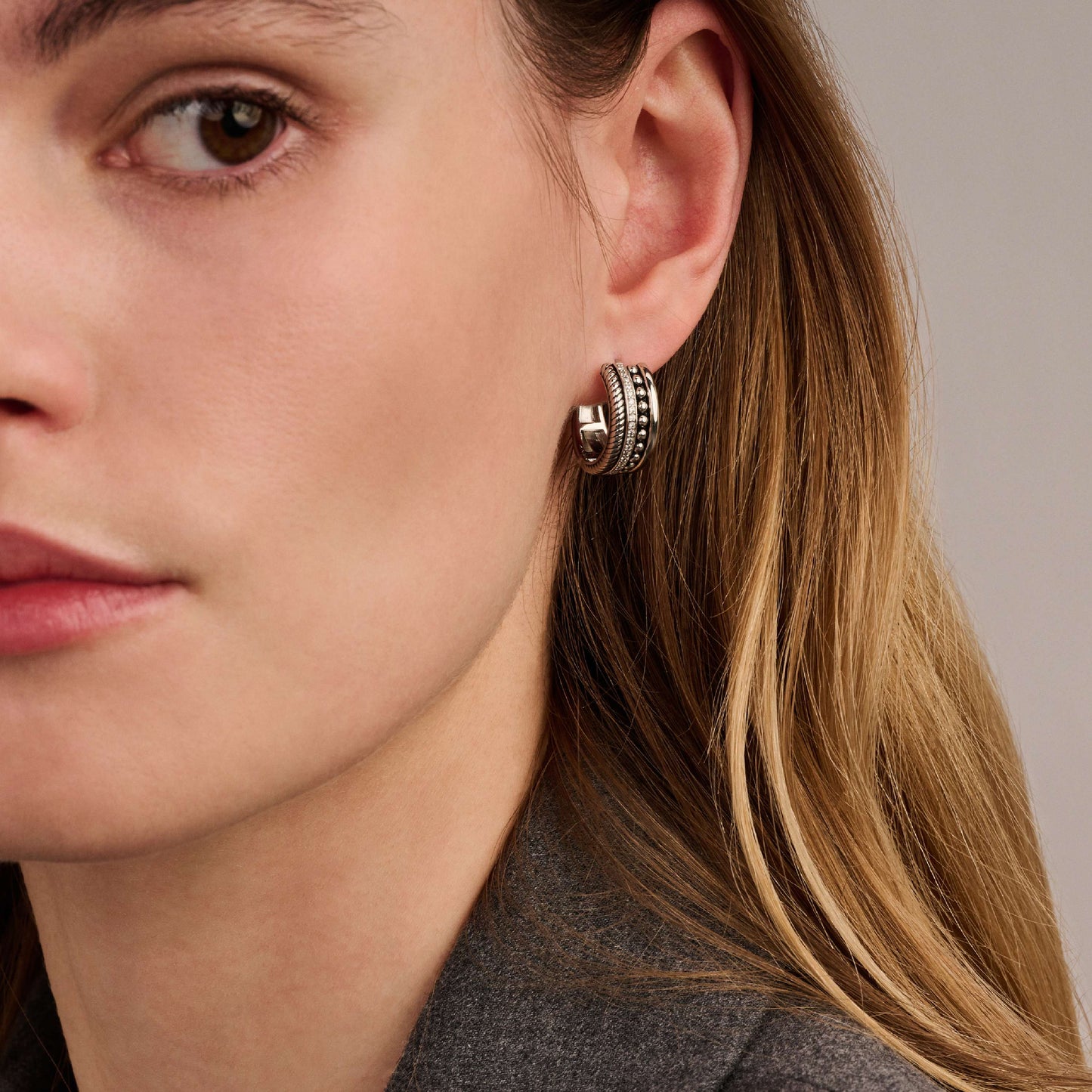 Pretty Patterns Silver Huggie Earrings by TI SENTO