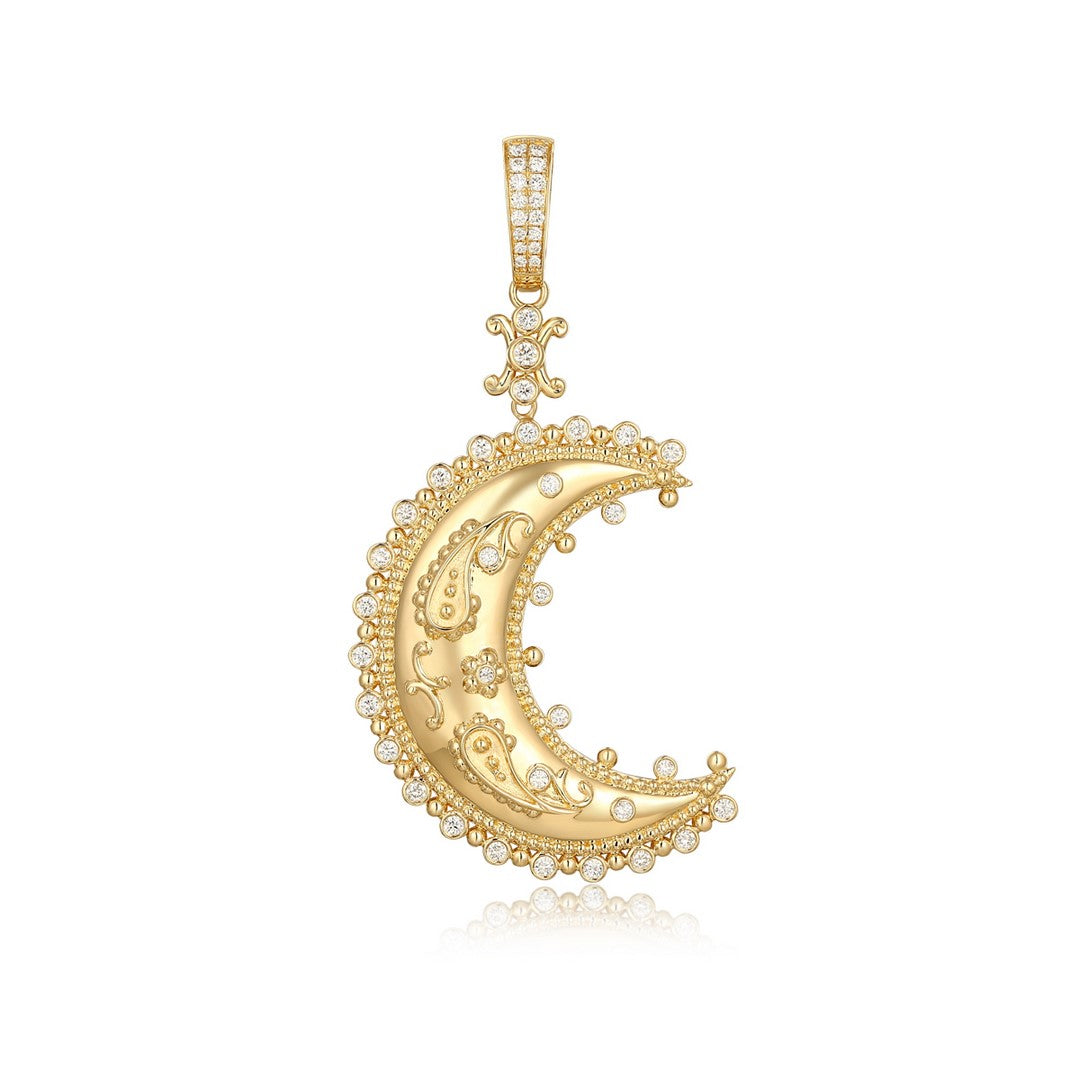 Paisley Crescent Diamond Moon Pendant 47MM - SHOPKURY.COM