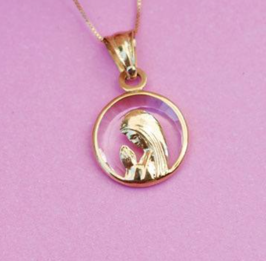 Virgen Nina 18K Gold Glass Pendant 12mm - SHOPKURY.COM