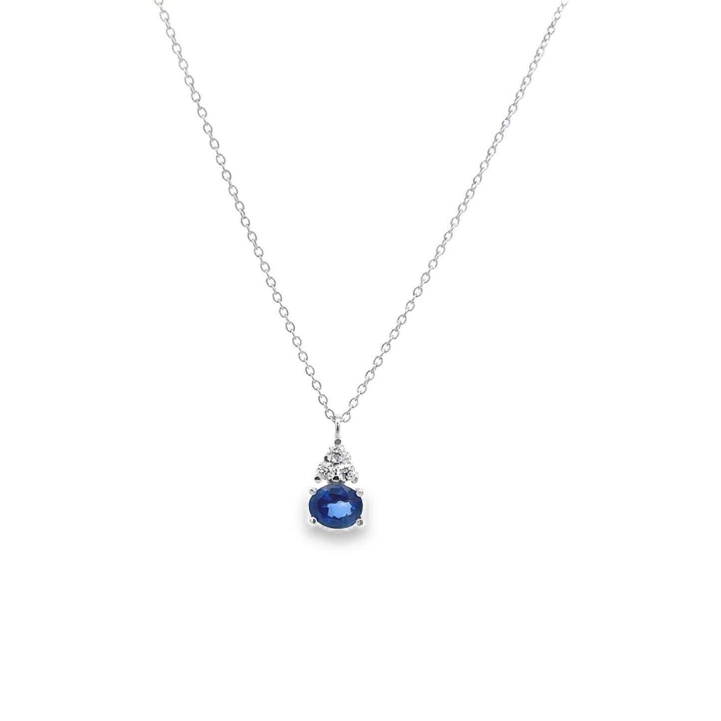 White Gold Necklace with Diamonds and Blue Sapphire Pendant - SHOPKURY.COM