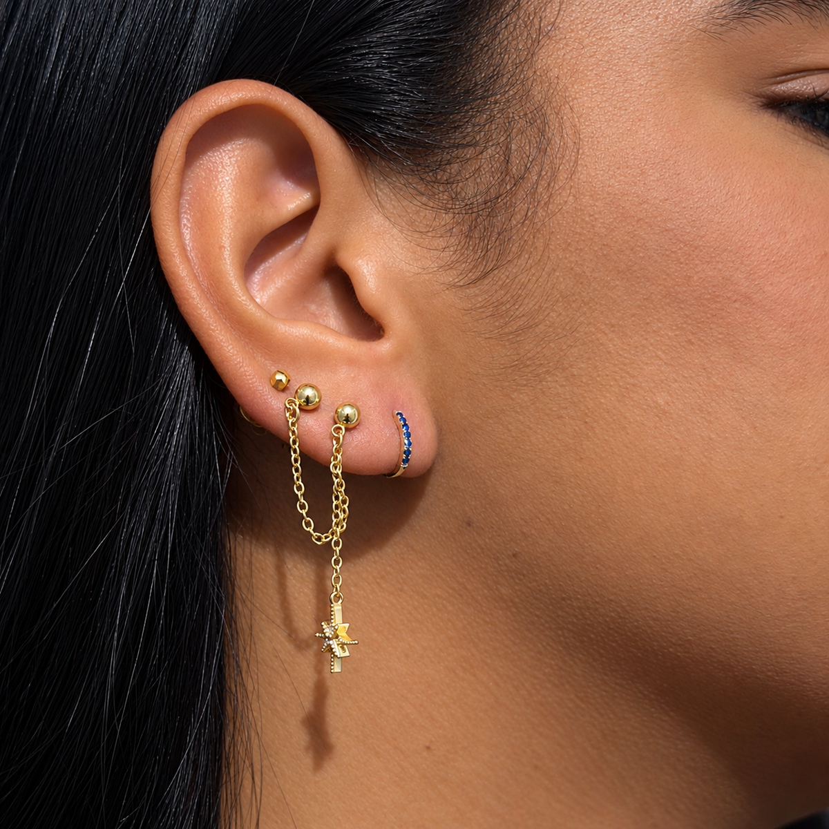 Blue Sapphire Huggie Earrings by KURY COLLECTION