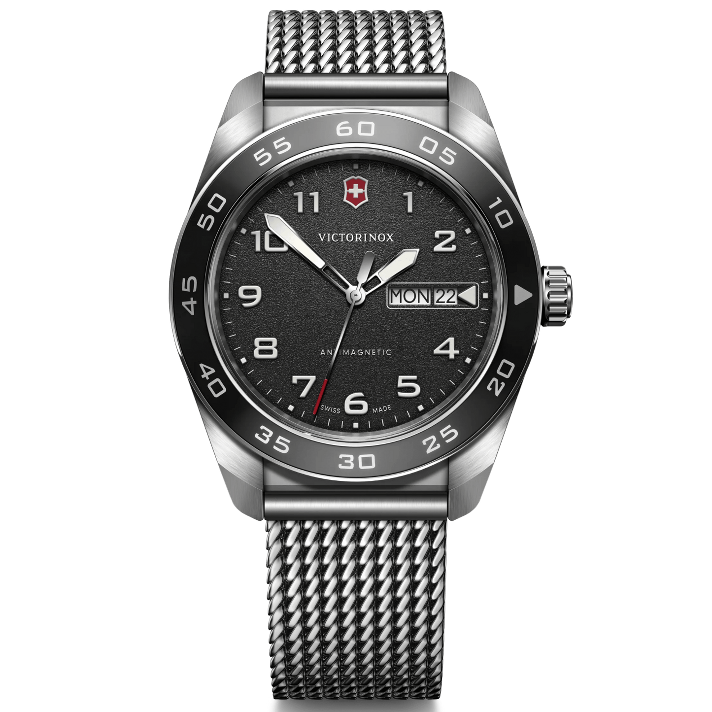 Swiss Army Black Dial Watch with Mesh Bracelet by VICTORINOX SWISS ARMY