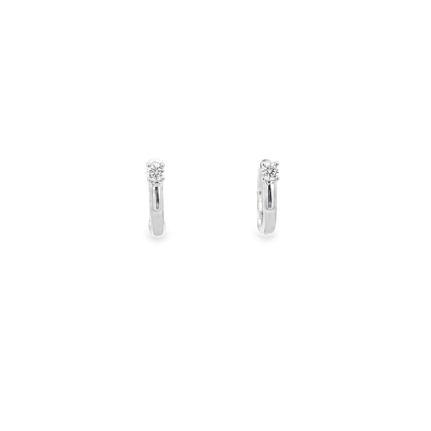 White Gold Huggie Earrings with Round Diamond - SHOPKURY.COM