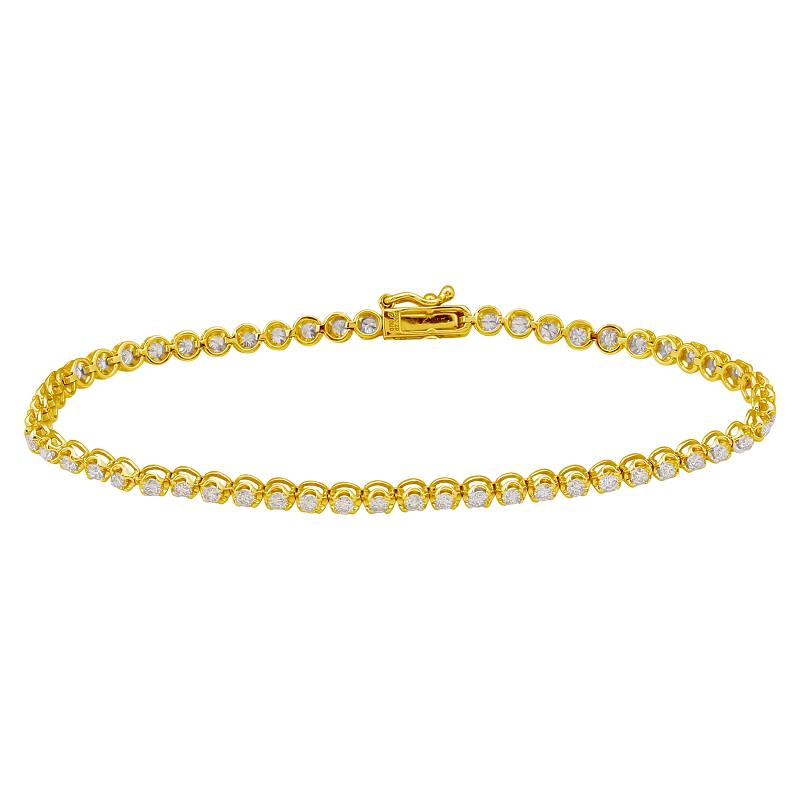 2.01CT Round Cut Diamond Tennis Bracelet in Cupcake Setting - Yellow Gold by KURY COLLECTION