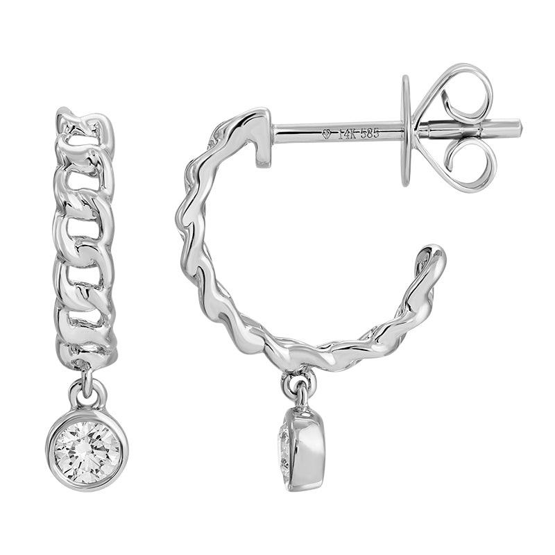 Cuban Chain and Diamond Dangle Huggie Earrings - SHOPKURY.COM