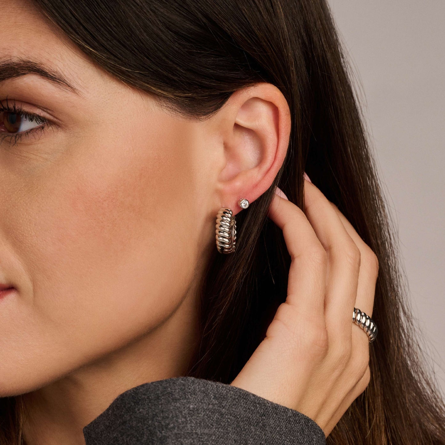 Marea Silver Huggie Earrings by TI SENTO