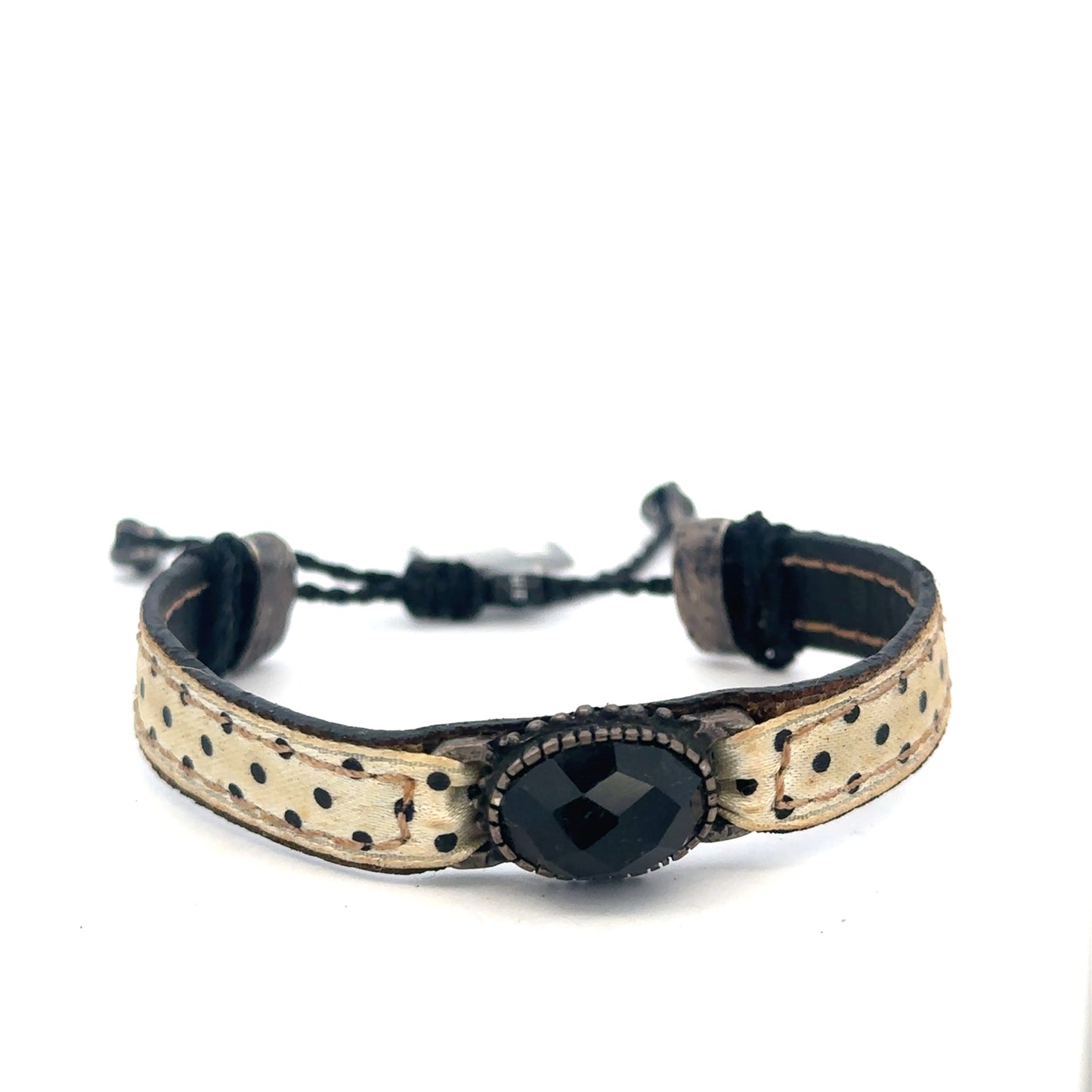 Leather Adjustable Bracelet with Onyx Stone - SHOPKURY.COM