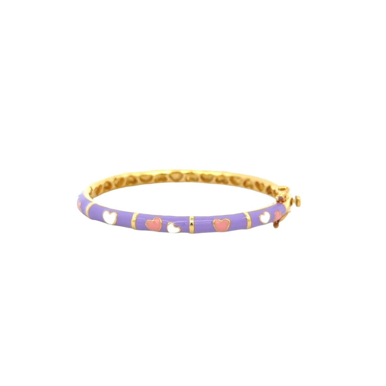 Purple Kids Bangle Bracelet with White and Pink Hearts - SHOPKURY.COM