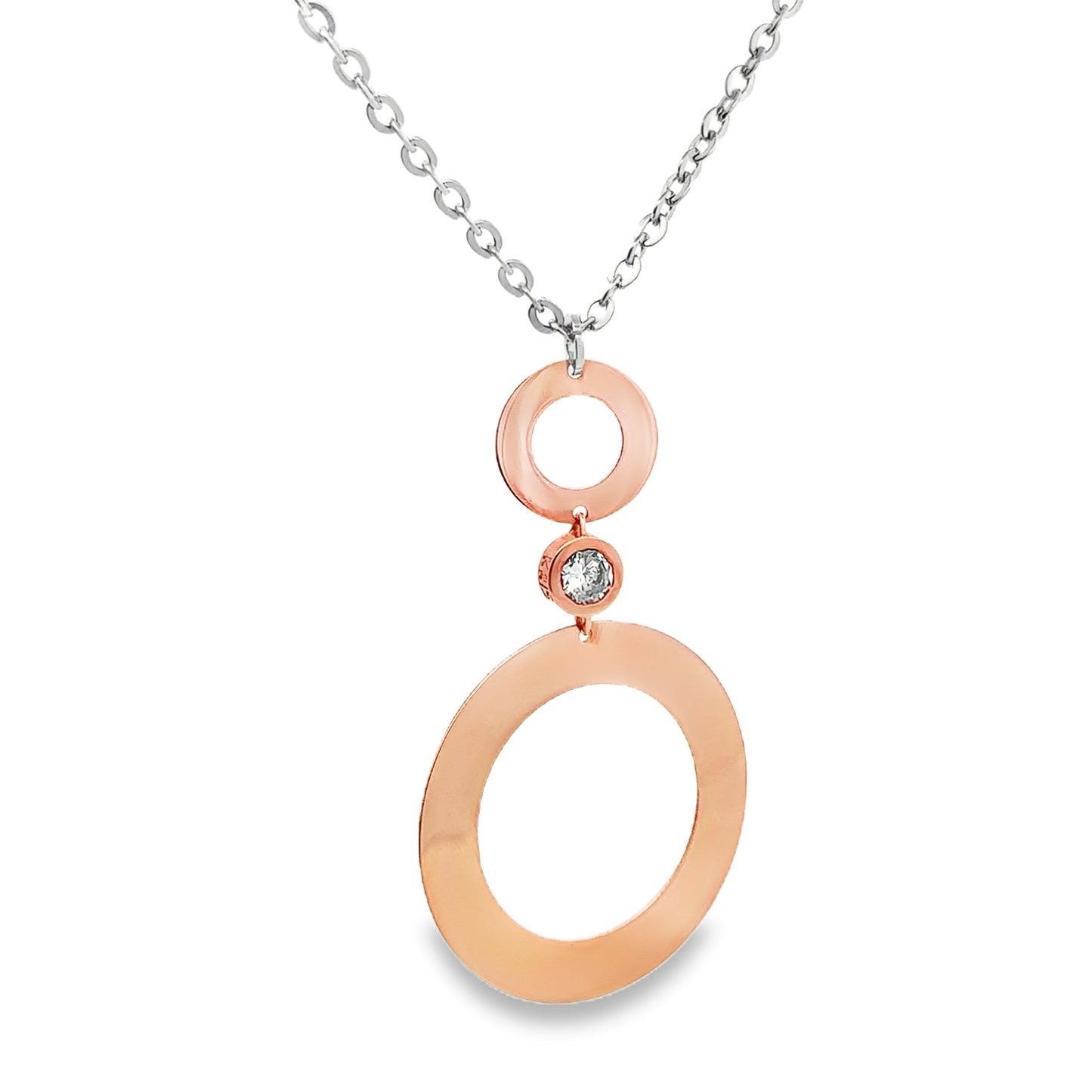Double Circle Pendant Necklace with Zirconia - SHOPKURY.COM