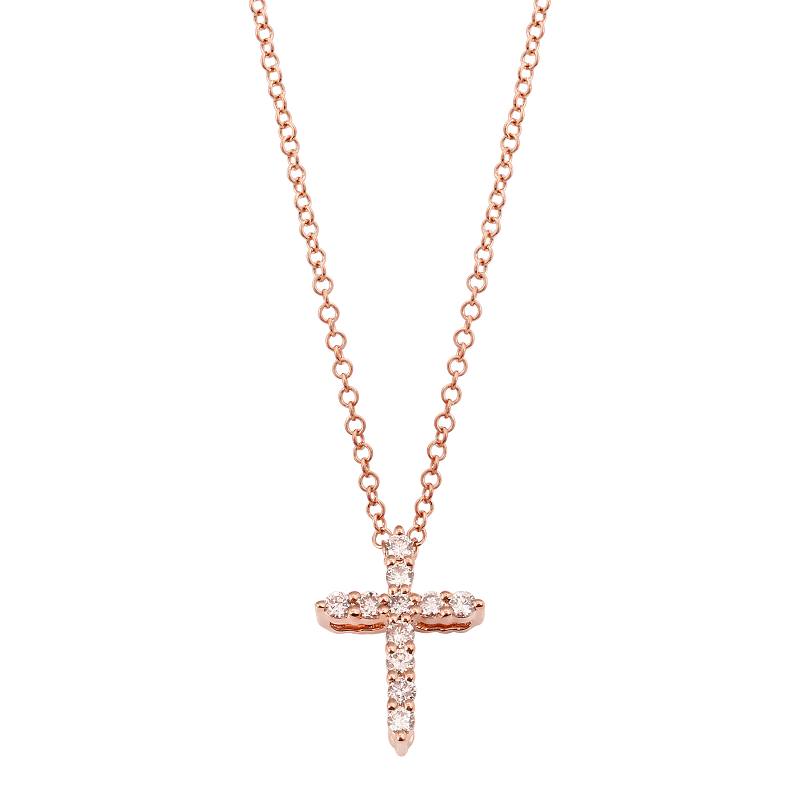 .14ct Diamond Cross Rose Gold Necklace by KURY COLLECTION