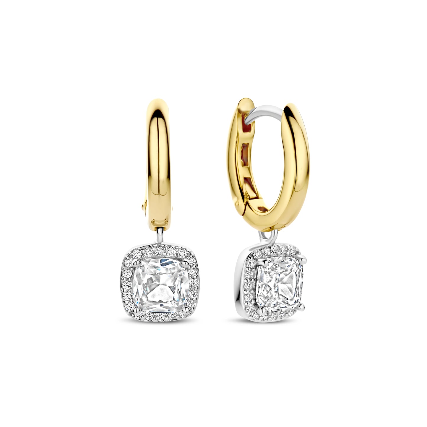 Cushion Halo Two Tone Earrings - SHOPKURY.COM