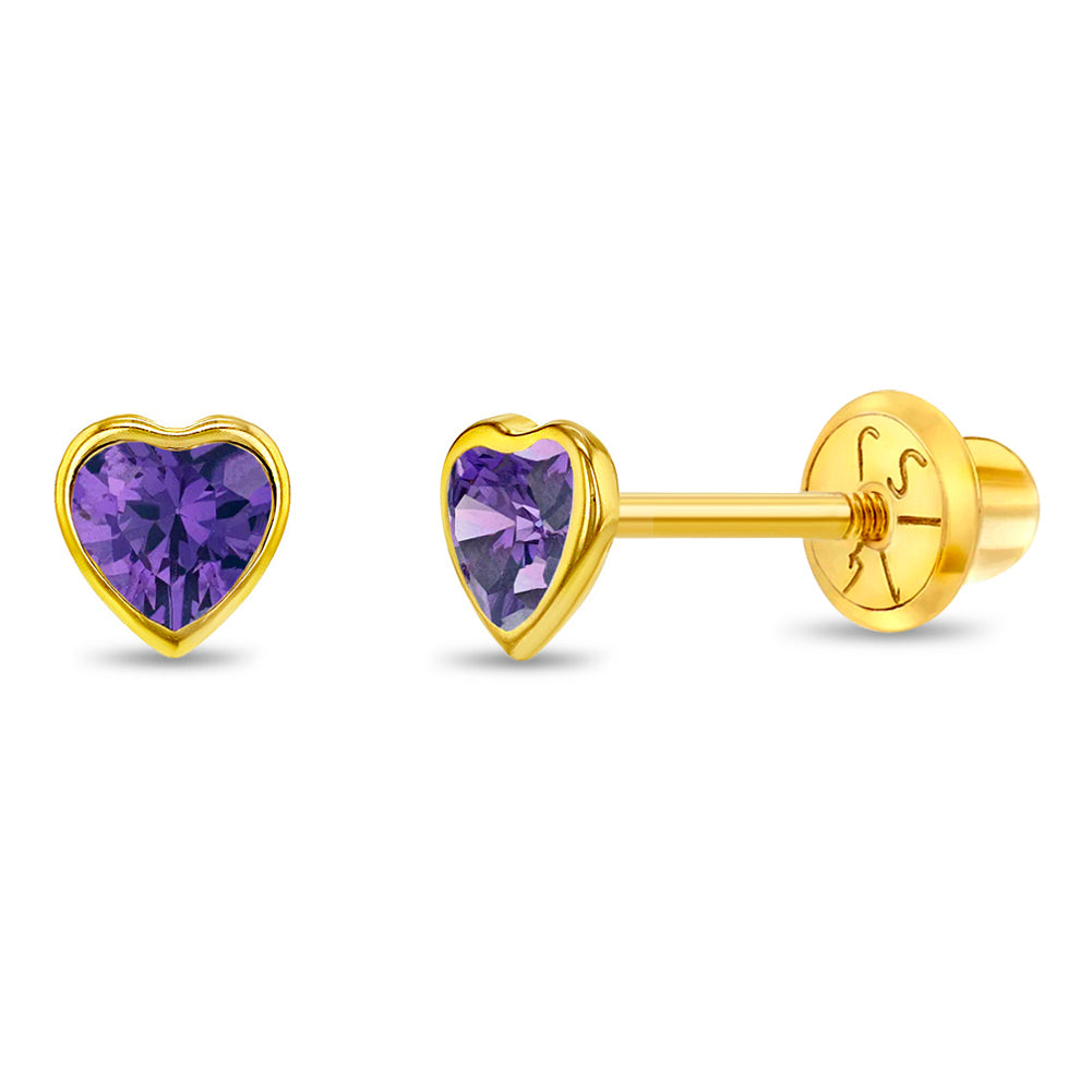 Kids Purple Heart Zirconia Stud Earrings - SHOPKURY.COM