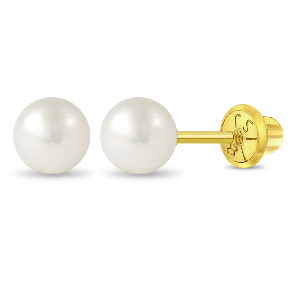 Kids 18K 6MM Pearl Stud Earrings - SHOPKURY.COM
