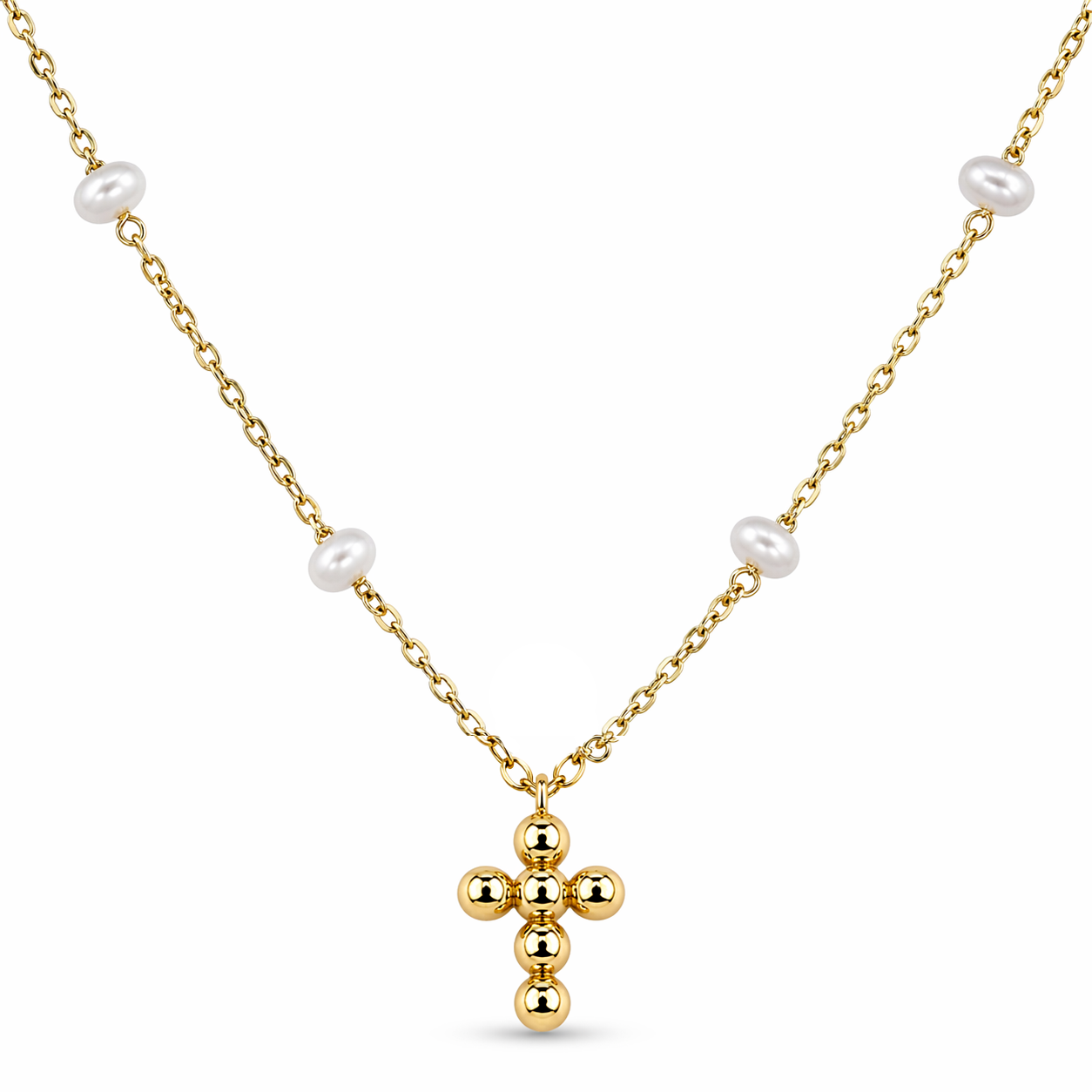 Bubble Cross Pearls Kids Necklace by KURY COLLECTION