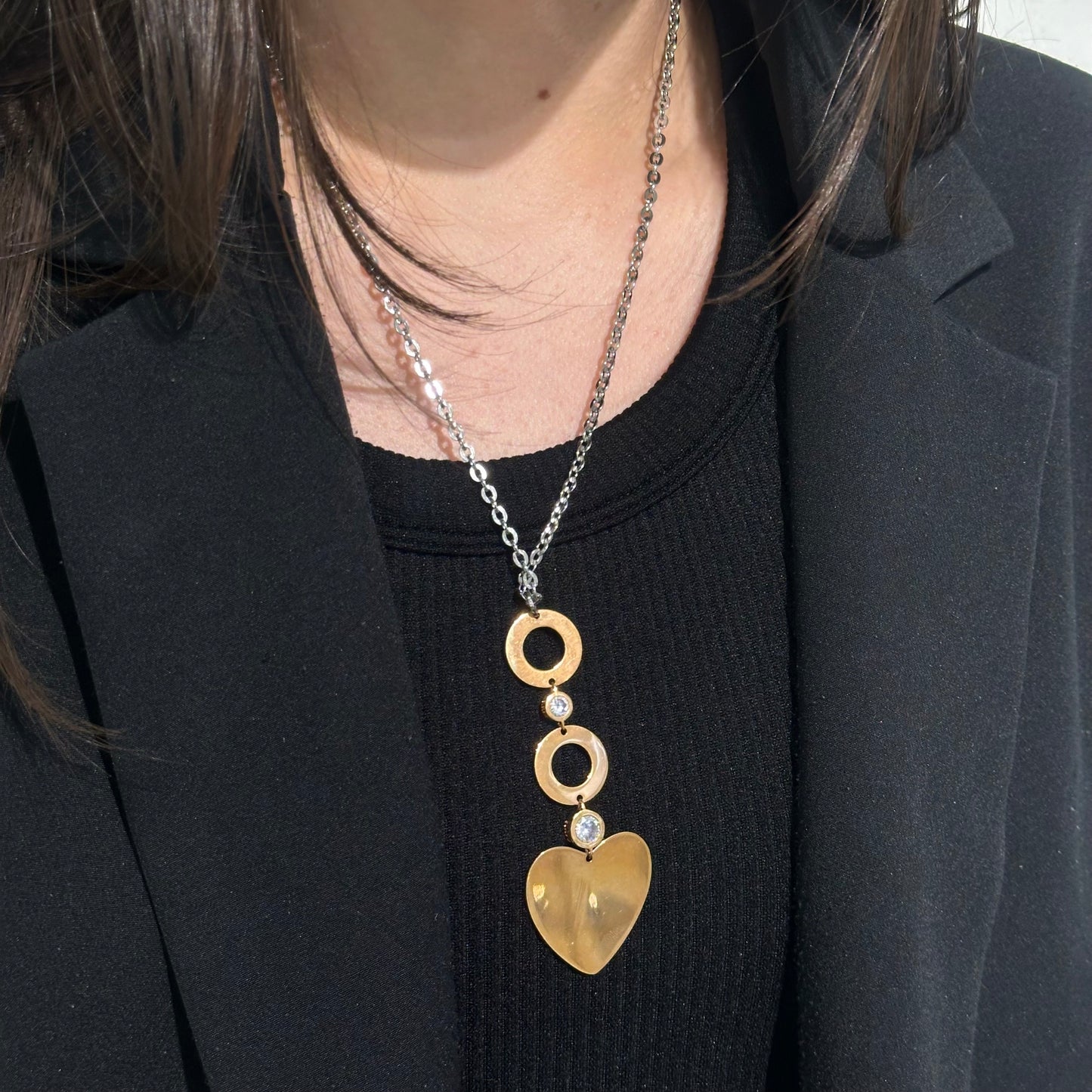 Hearts and Circles Necklace with Zirconias - SHOPKURY.COM