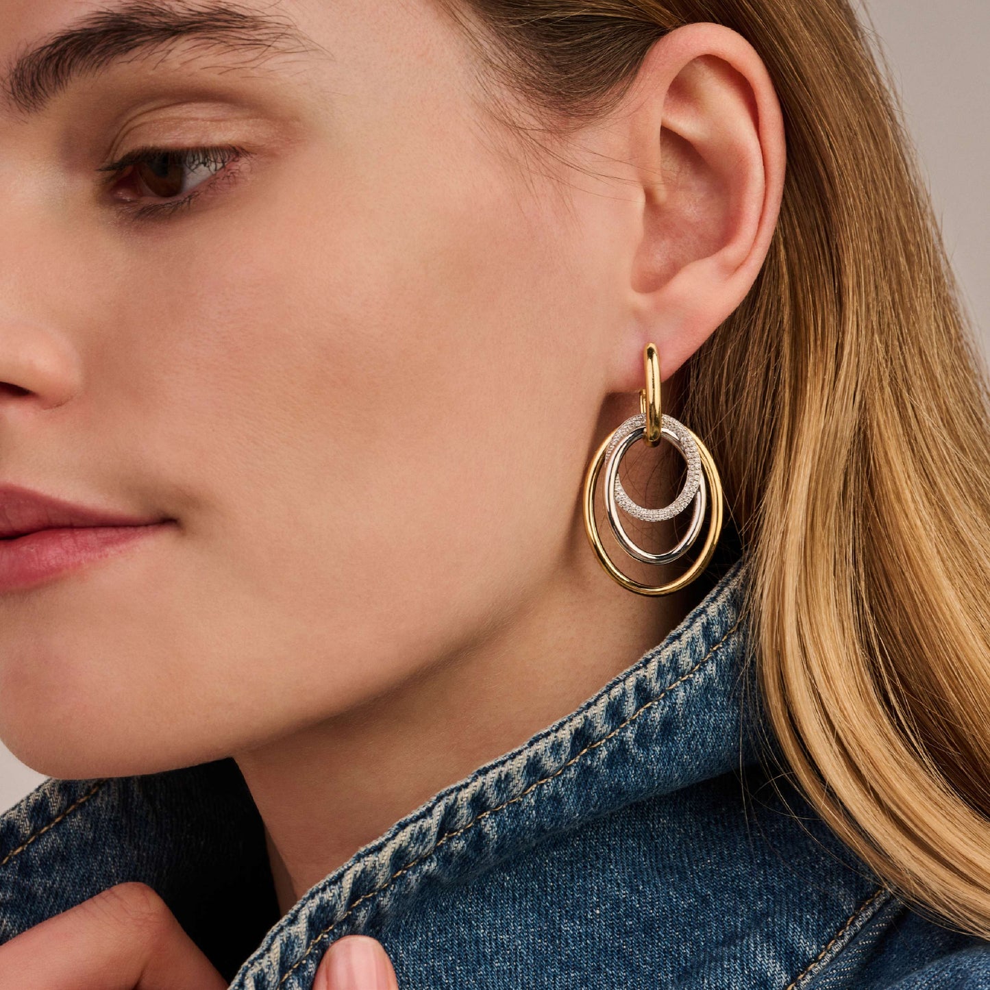 Oval Icon Two Tone Earrings by TI SENTO