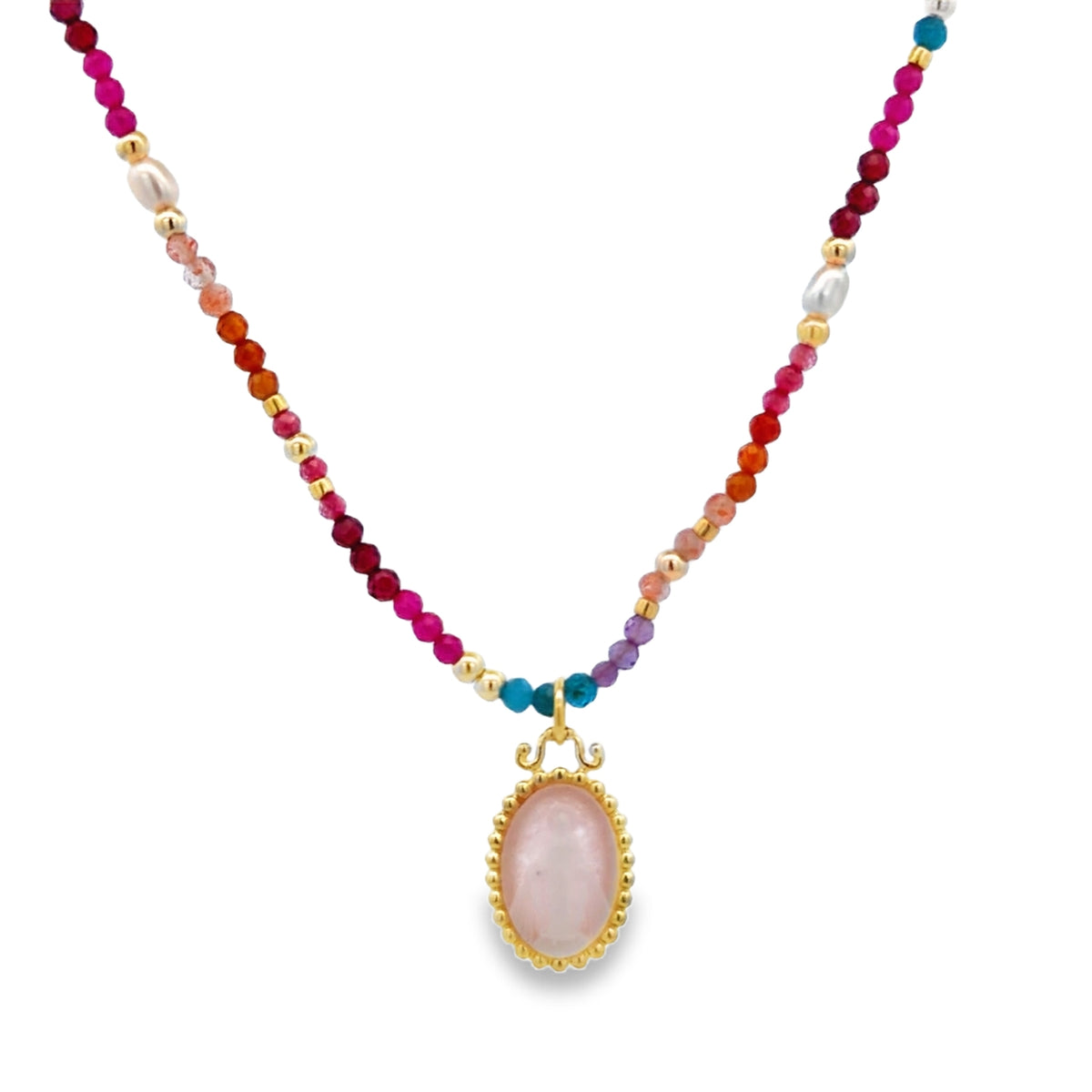 Milagrosa Pink Oval Agate Natural Stones Kids Necklace by KURY COLLECTION