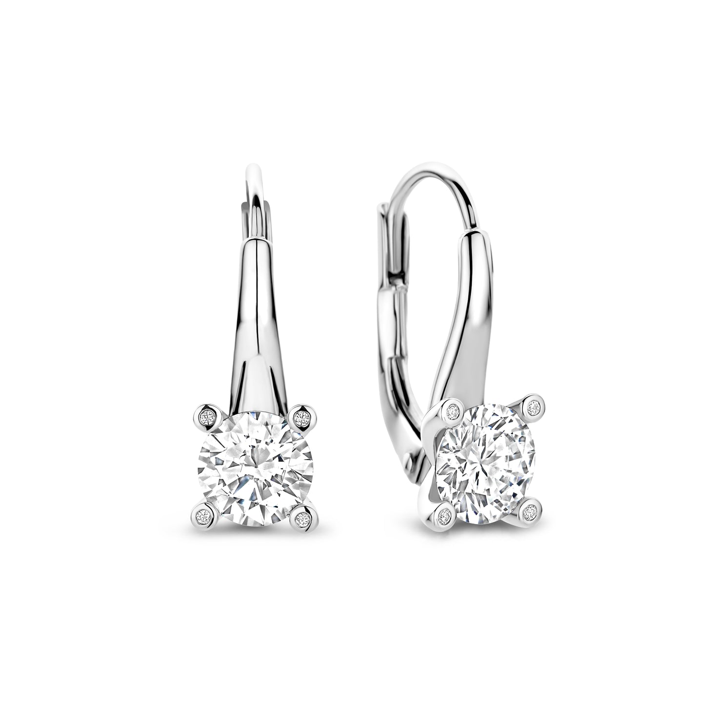 Solitaire Elegance Silver Leverback Earrings - SHOPKURY.COM