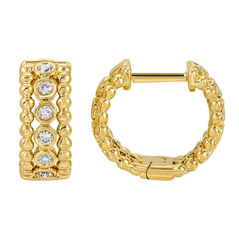 11MM Beaded and Diamonds Huggie Earrings - SHOPKURY.COM